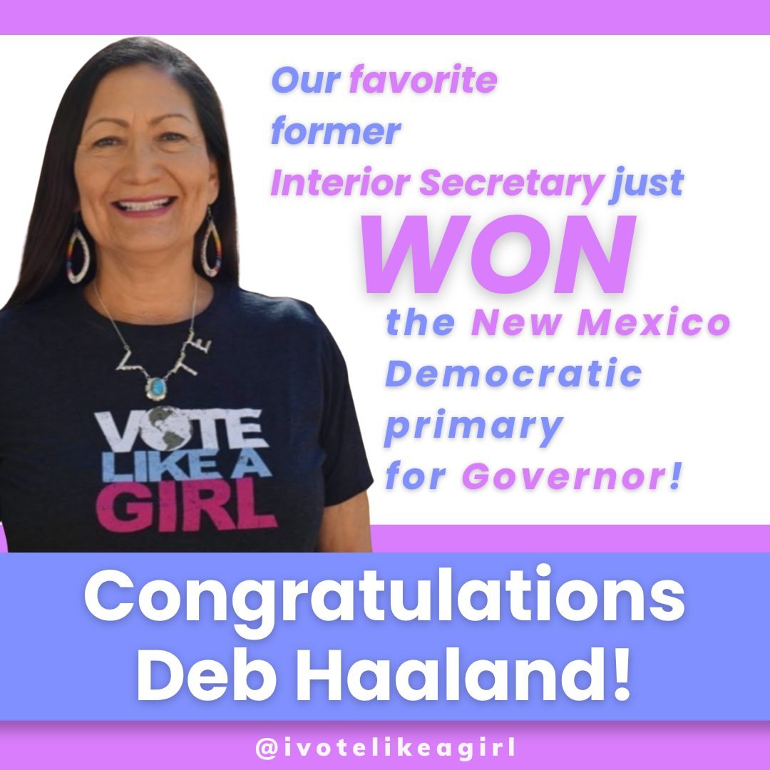 🎉 Some GOOD NEWS! 🎉

#DebHaaland, former Interior Secretary, trailblazer, history-maker, and someone who appreciates a good message tee, 😉 has won the New Mexico Democratic primary for Governor!

We're so excited for Deb that we're celebrating wit