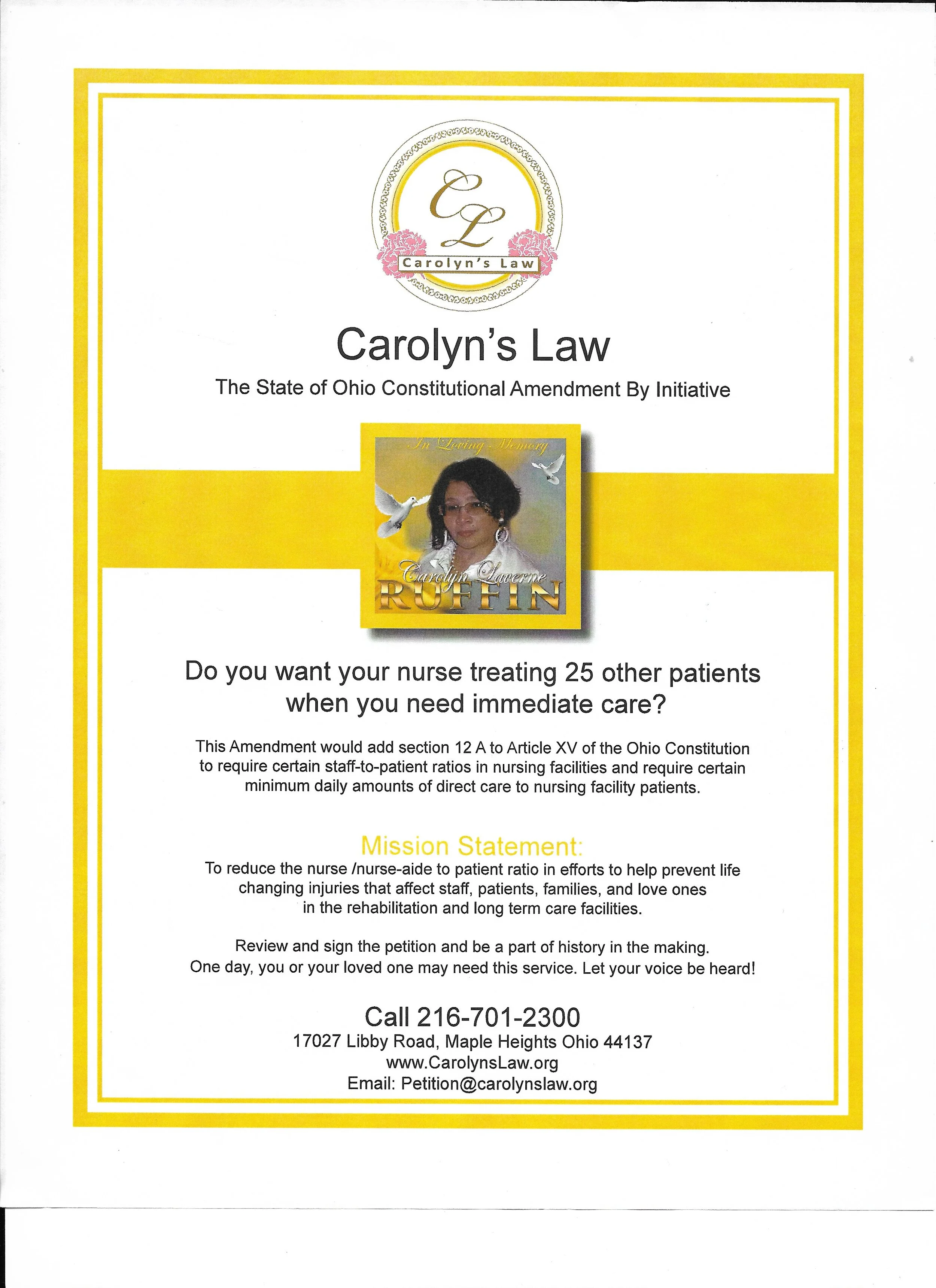 Jessie Ruffin, Effort on Short Staffing Through Carolyn's Law