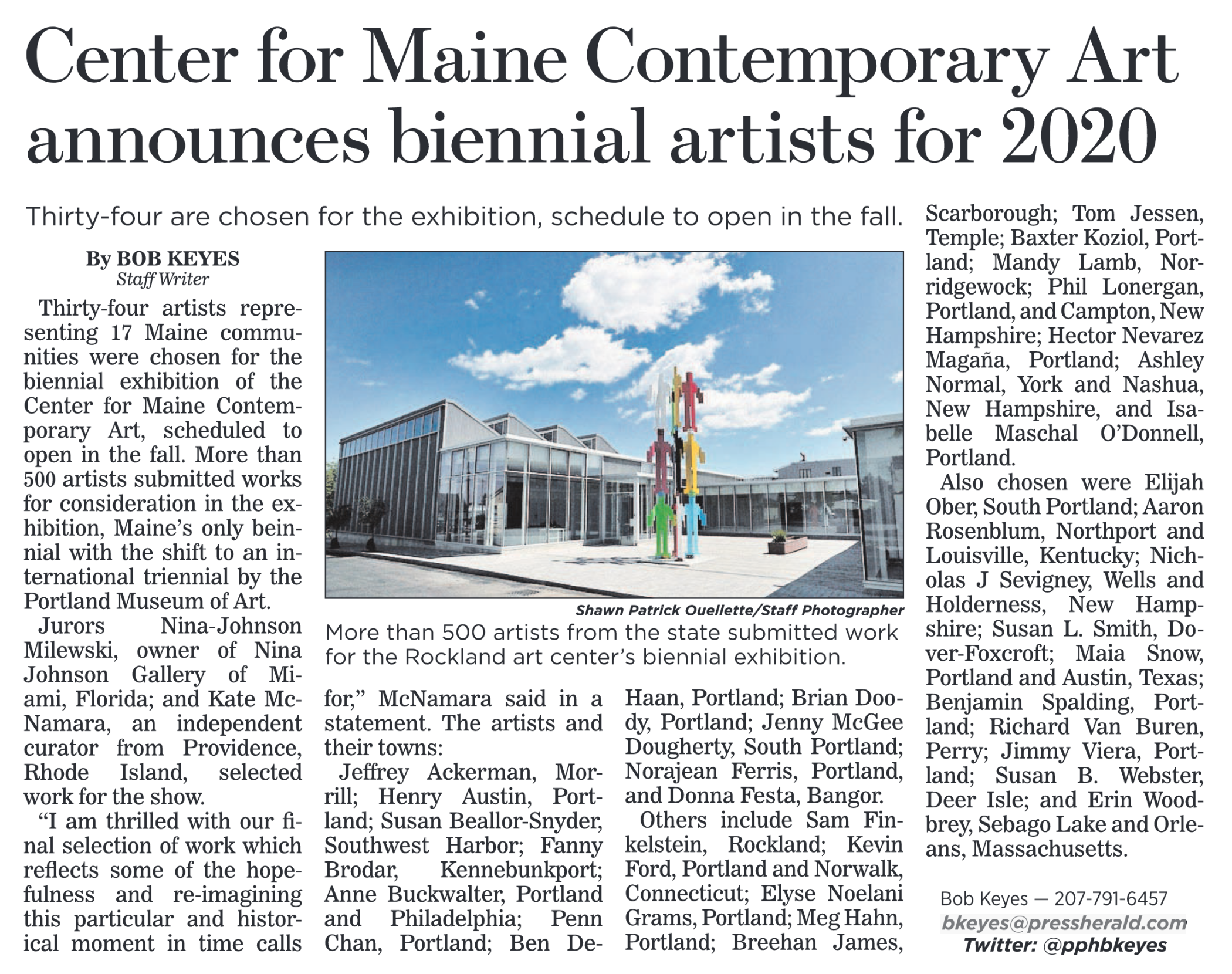 Announcement of CMCA 2020 biennial exhibition artists
