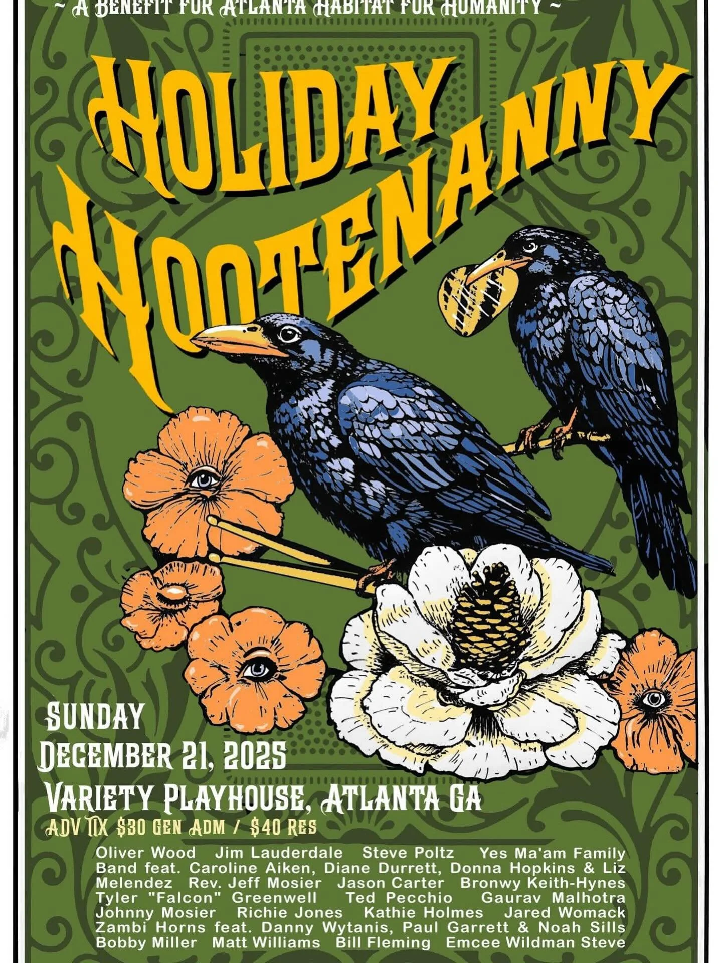 Excited to be a part of this event with some fine friends and collaborators, all for a great cause❤️❤️
*
*
#holidayhootenanny #habitatforhumanity