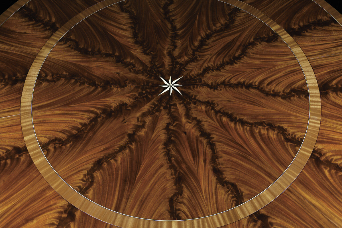   African Mahogany, Sappele Mahogany with Ebony and Holly Inlays,  60" diameter, expands to 88" diameter 