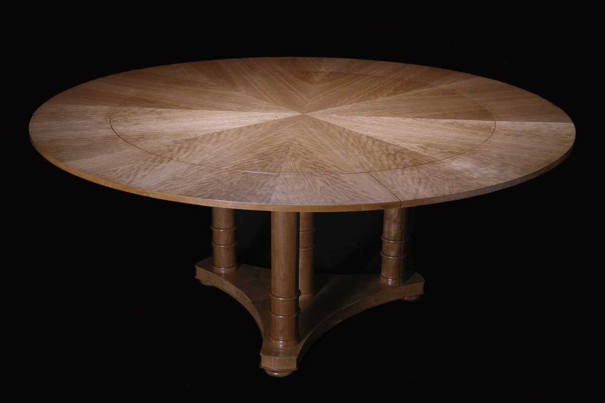  Pedestal dining table with nesting leaves (leaves opened) -  Cherry,  leaves opened 72" diameter 