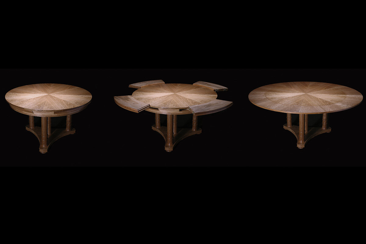  Pedestal dining table with nesting leaves (leaves opened) -  Cherry,  leaves opened 72" diameter 