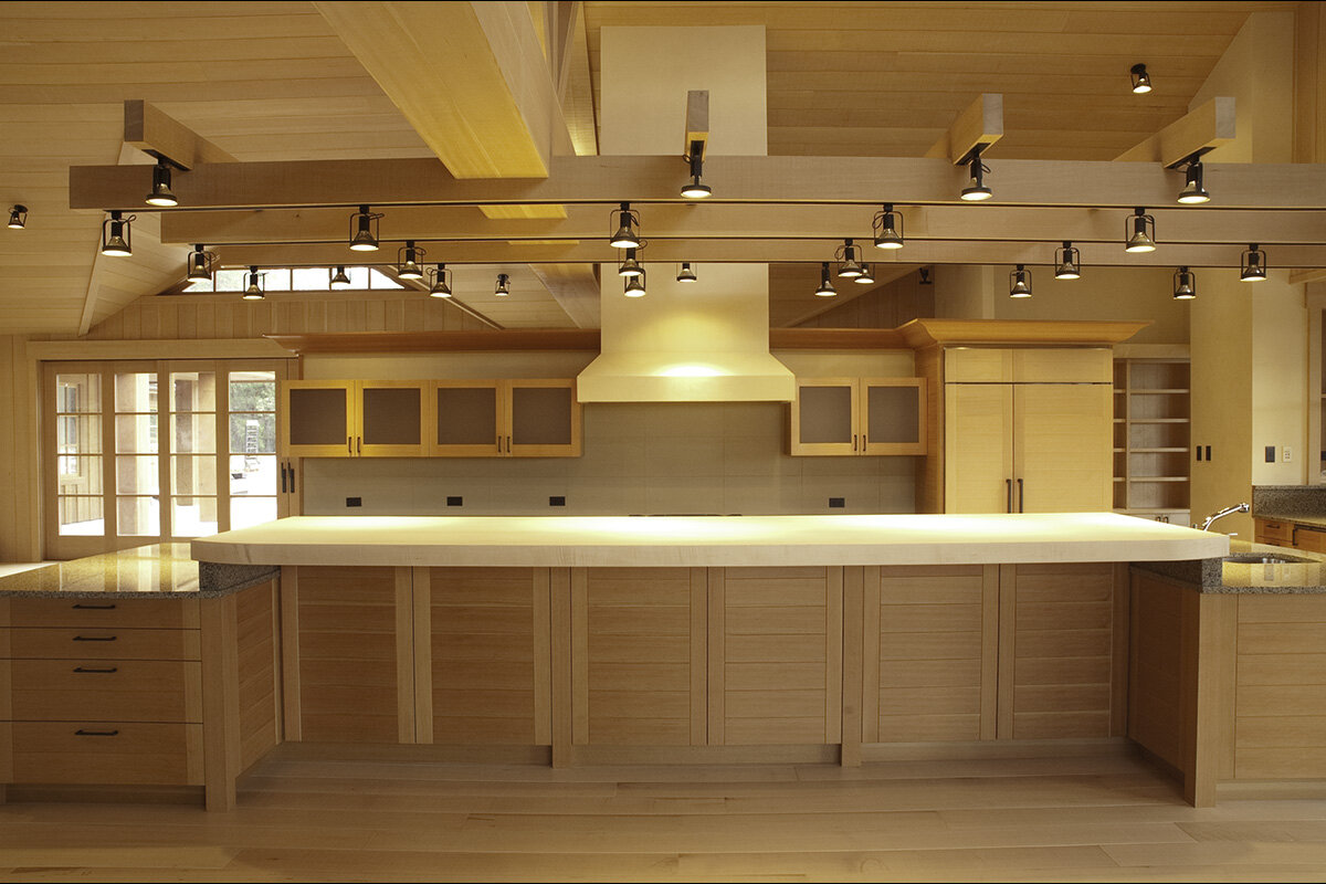  Kitchen Cabinetry  - VG Fir, Maple countertop, frosted glass doors and Rocky MT Hardware -  featuring a solid 5' x 15' maple countertop 