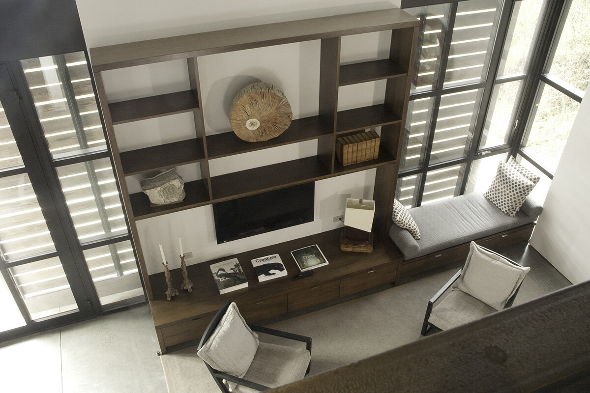  Living Room built ins - Black Walnut - Living Room built in bookshelves and daybed 