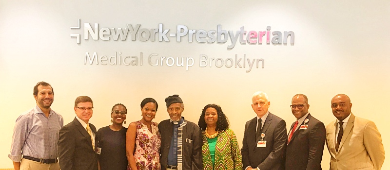 Pictured from left to right. Scott Solish – Director of Development, Greenland USA , Joseph Ienuso – SVP, Facilities and Real Estate , Chyann Starks – DBNA, Sharon Daughtry – Executive Director DBNA, Rev. Dr. Herbert Daughtry – Founding Chair of DBNA, Karen Daughtry – DBNA, Robert Guimento – President of New York-Presbyterian Brooklyn Methodist Hospital, Alan Lee – Chief Operating Officer, Lorenzo Daughtry-Chambers. Photo by Cindy Similien-Johnson