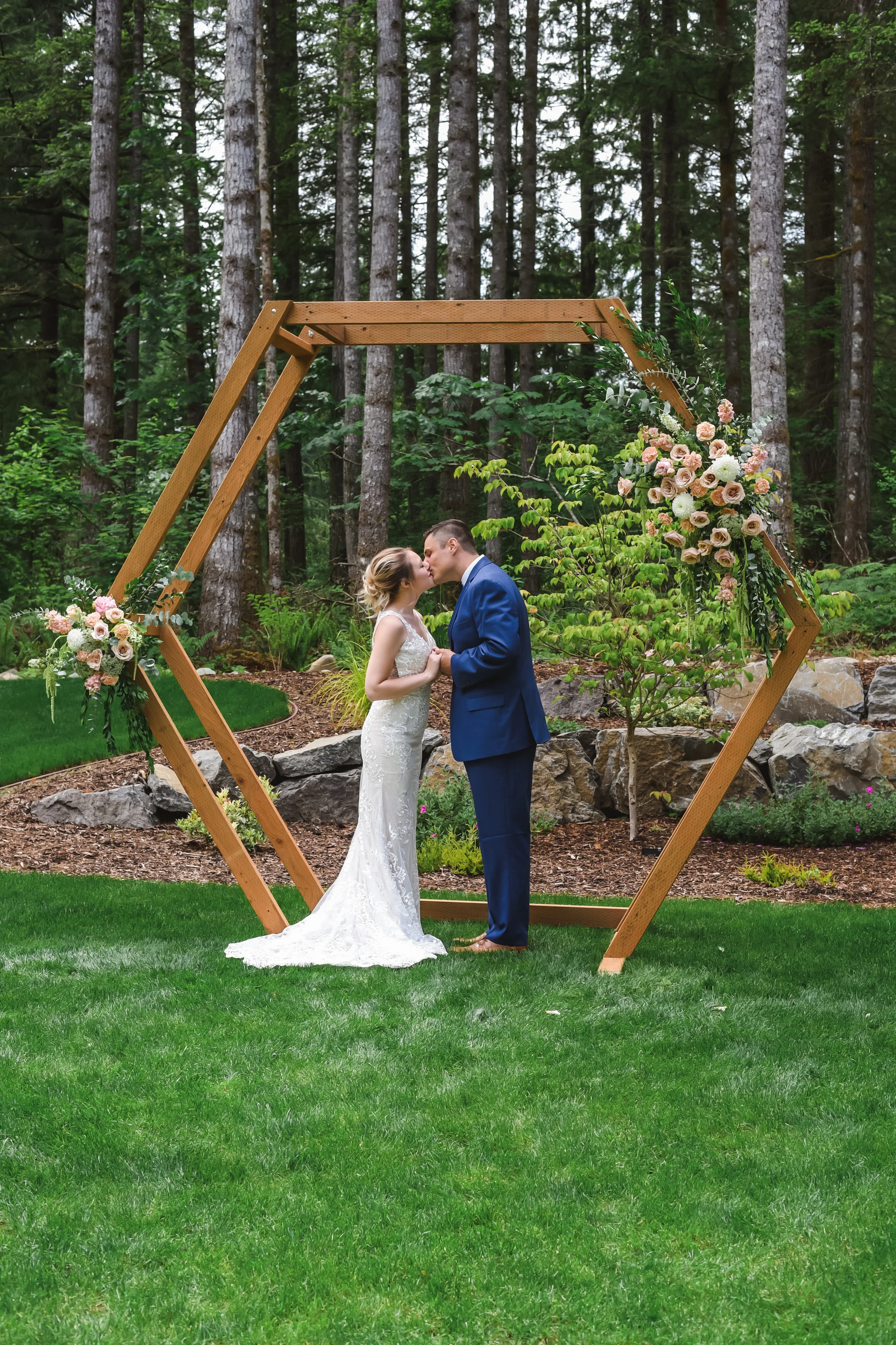 Bride and groom kissing