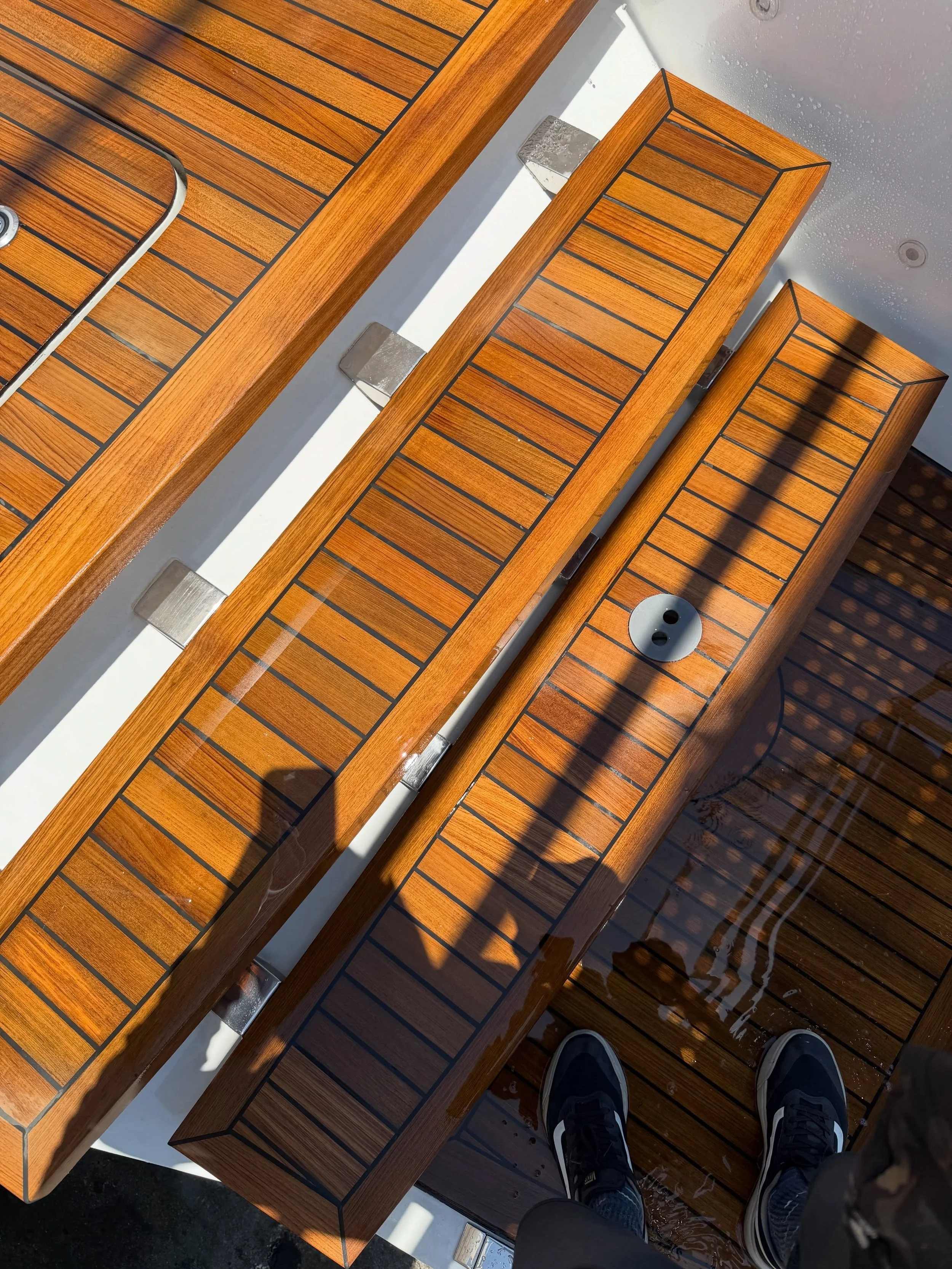 A few shots from this Sunreef 50. Maintenance matters. #teamteakworks #teak #getsanded