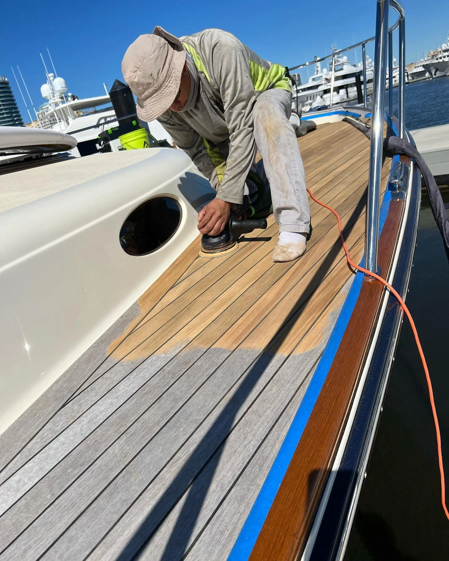 70&rsquo; Palm Beach starting to clean up nicely! Periodic maintenance will keep your decks looking better, performing better, and lasting longer. 🧤💫🛥 #teamteakworks