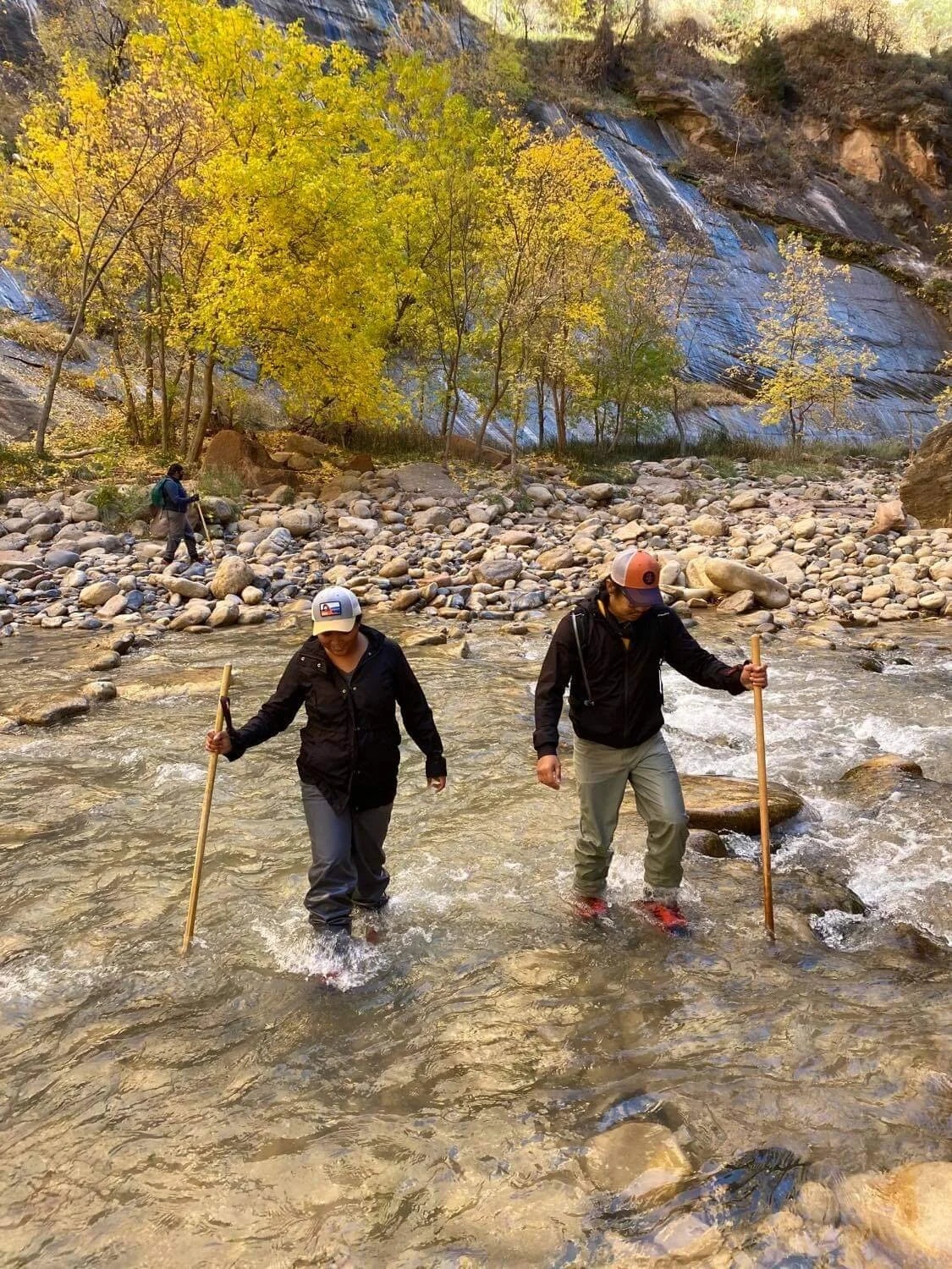 Marlon and I crossing the Virgin River, The Narrows in Zion National Park | The Sweet Savory Life
