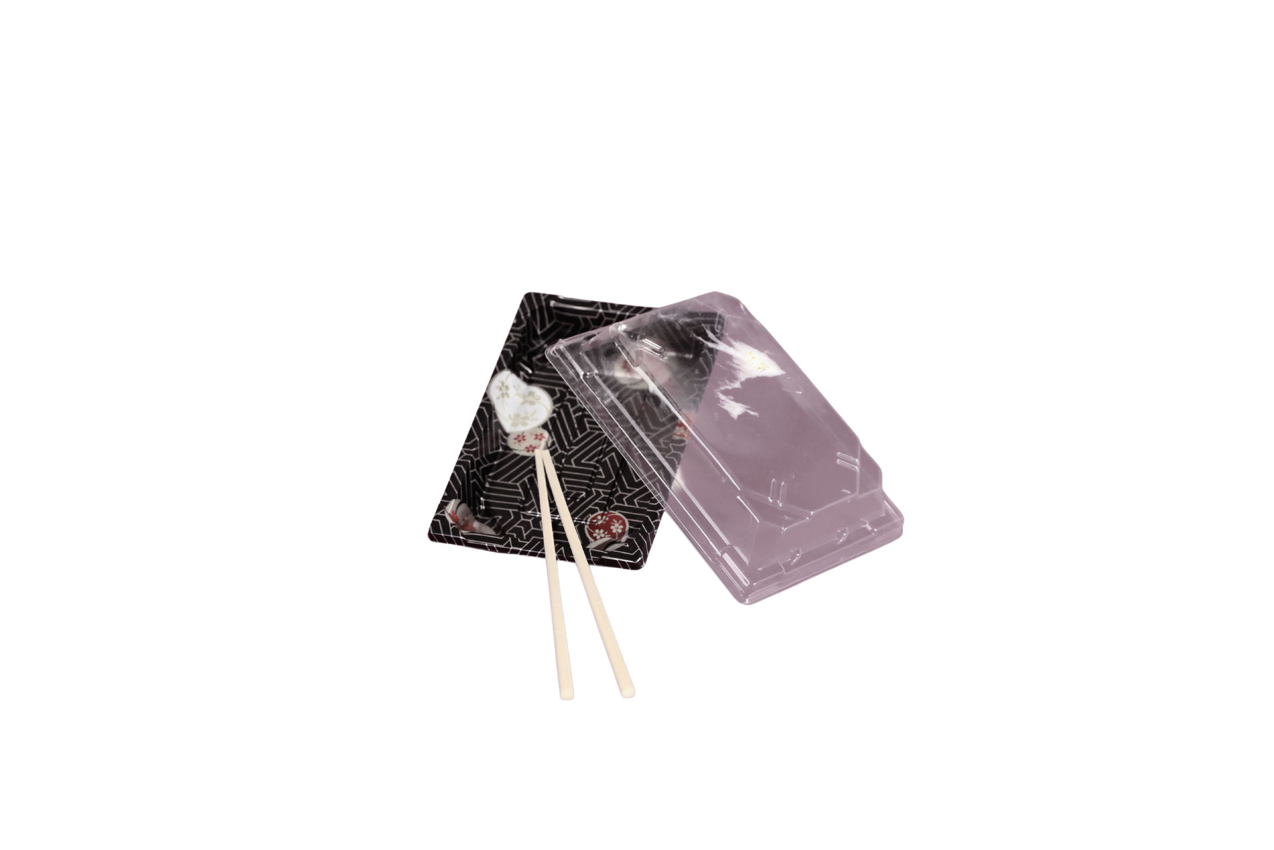 Plastic takeout containers and chopsticks