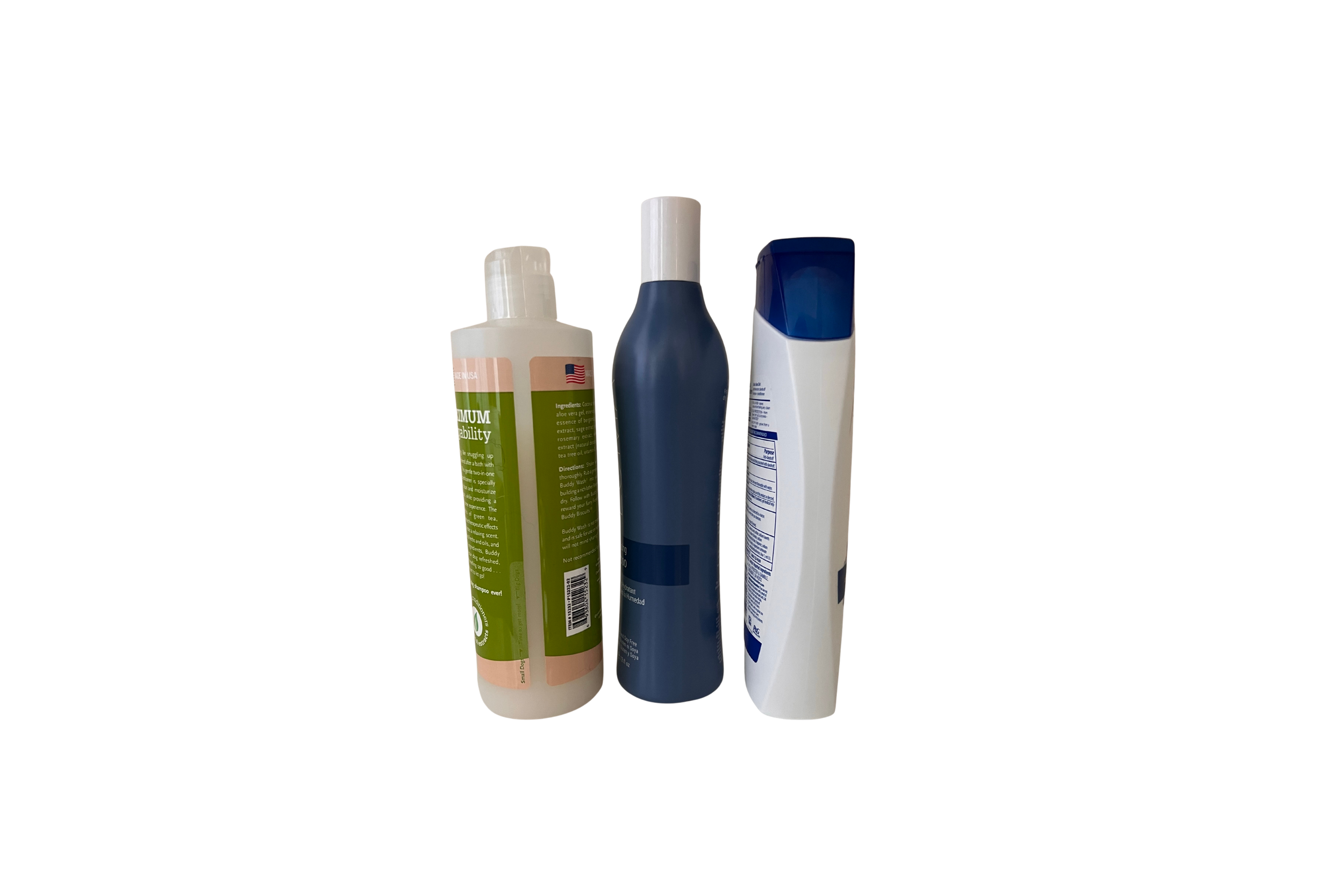 Plastic personal care product bottles (2 inches by 2 inches or larger, caps OK if screwed on)