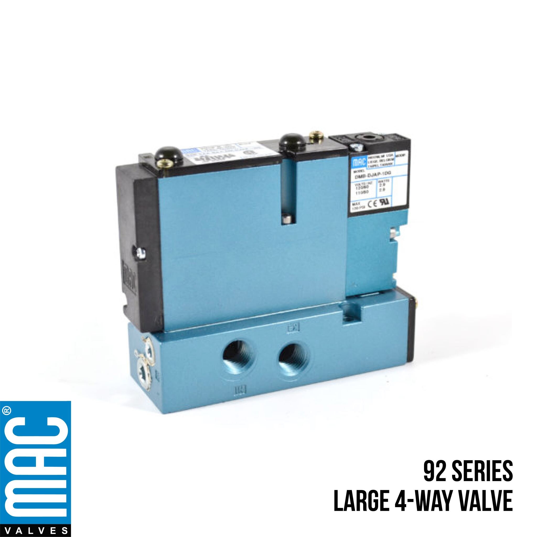 The MAC 92 Series is a 4-way spool valve, pilot operated by a small direct operated 4-way solenoid valve &ndash; a one-off in air valve manufacturing.

The 4-way pilot means a low minimum operating pressure &ndash; no pistons &ndash; and minimal resi