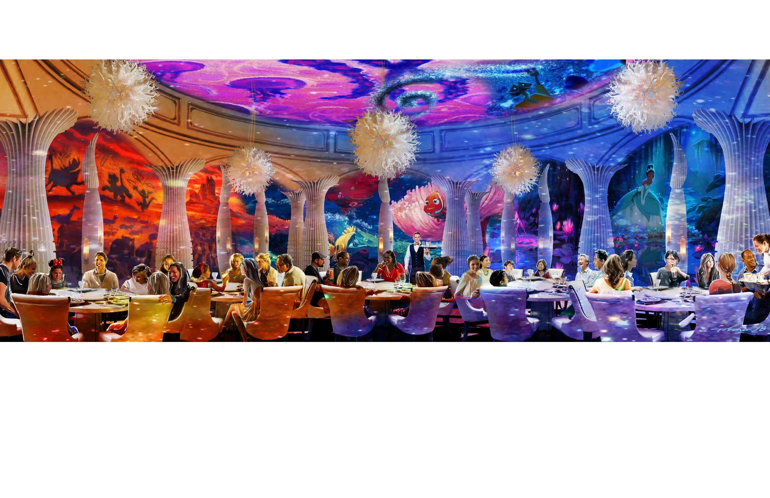 Disney restaurant painting with light show