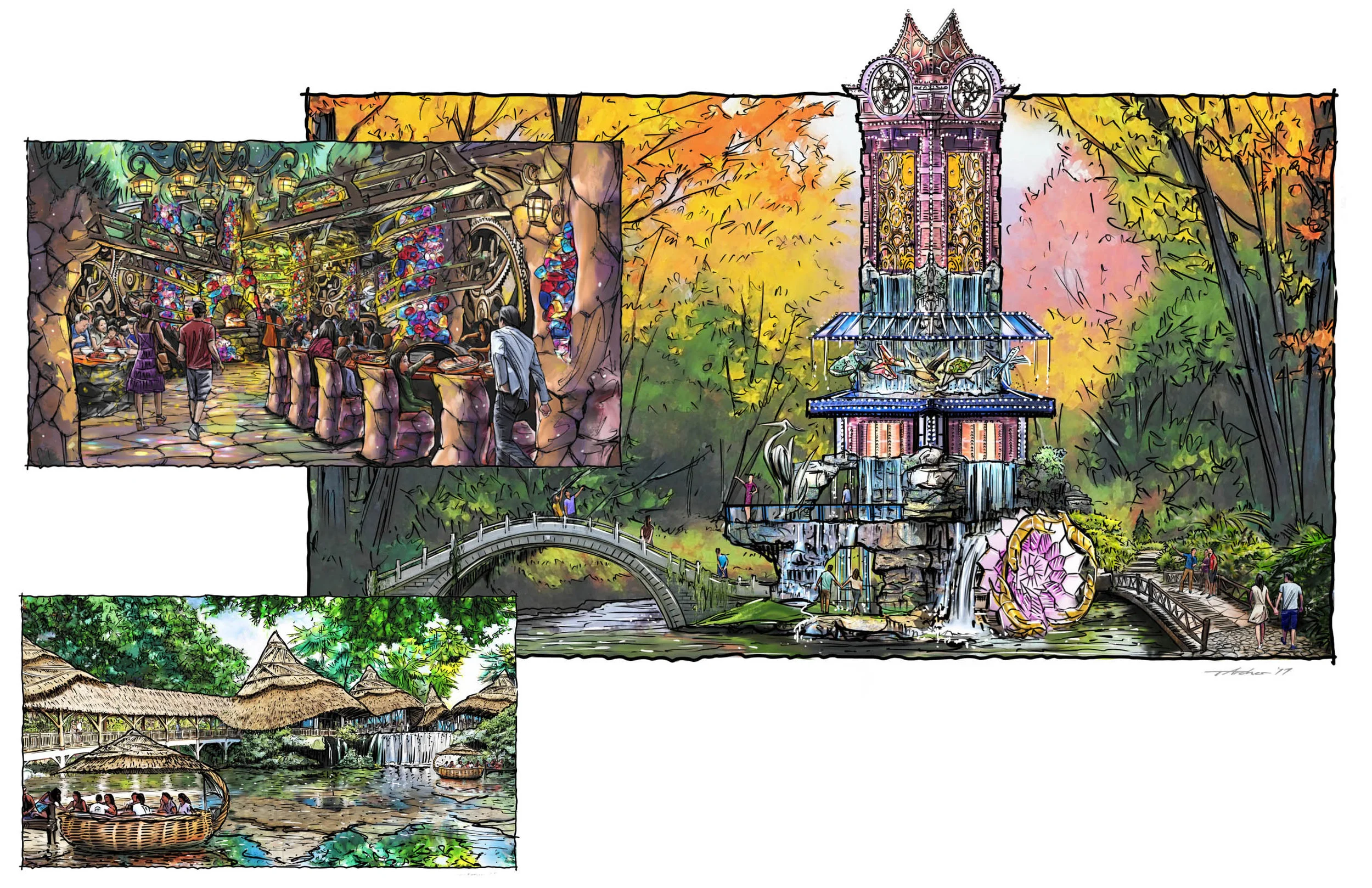 Clocktower and restaurant designs