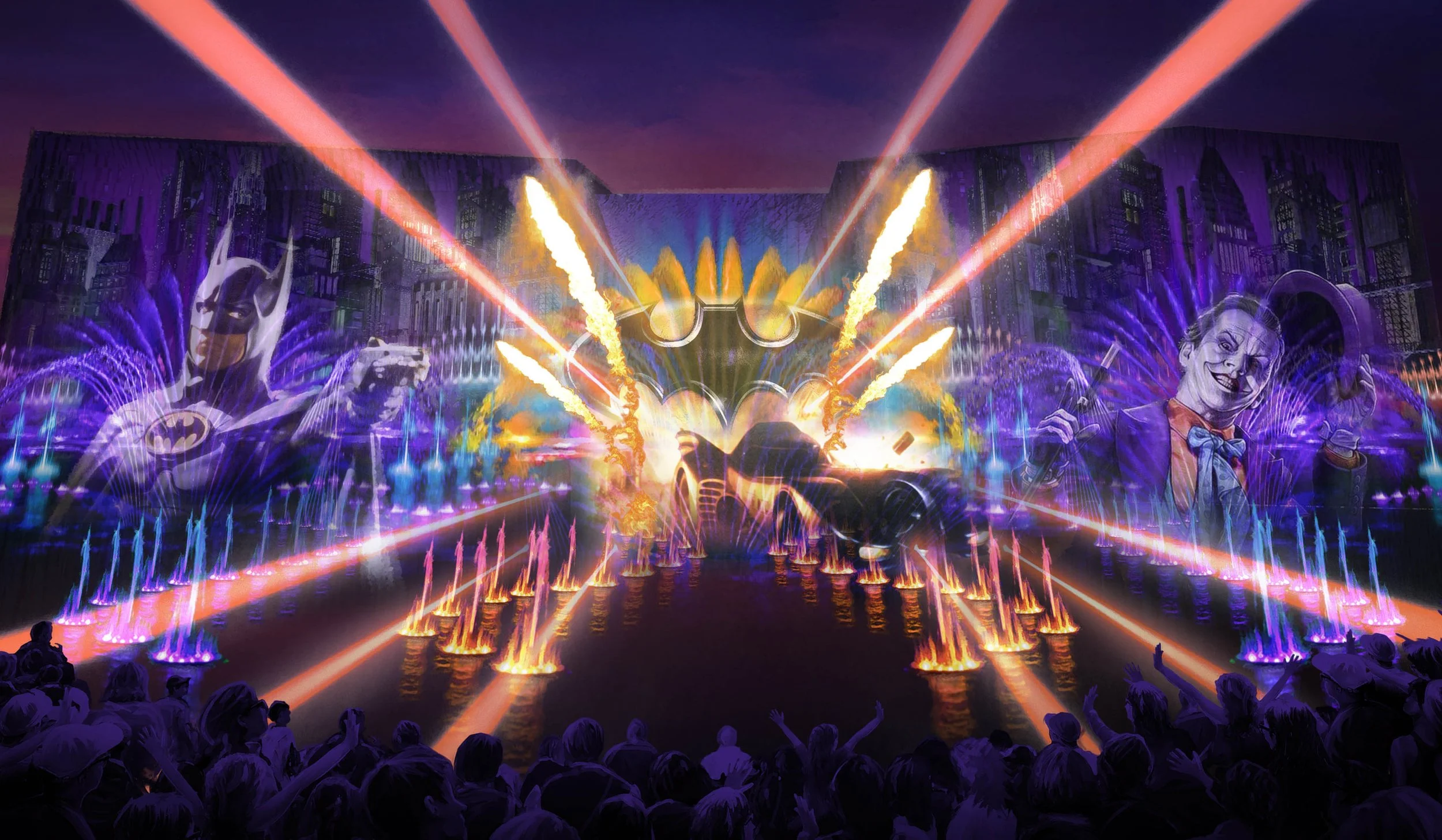 Tim Burton Batman fountain show WB