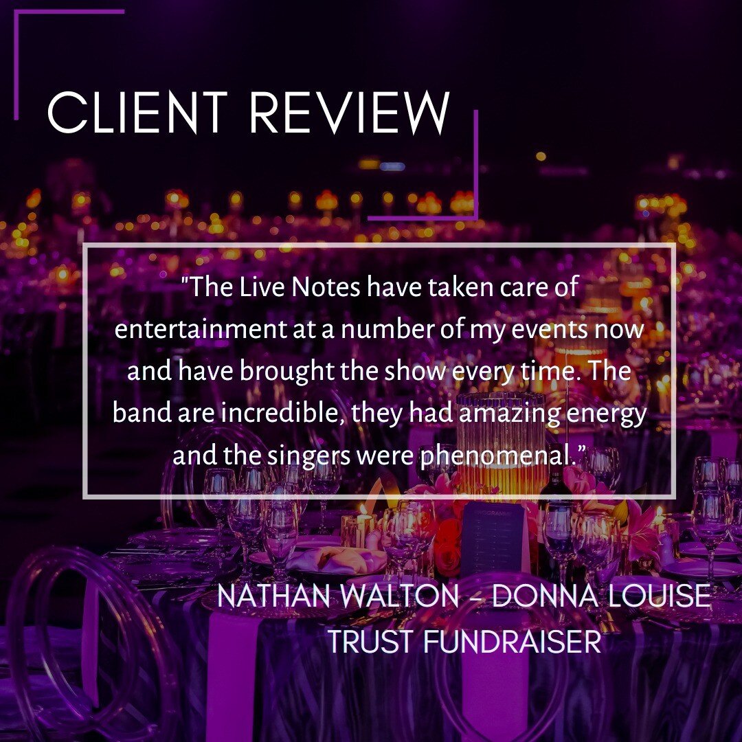A glowing review from one of our amazing long-term corporate clients, Nathan Walton.

&quot;The Live Notes have taken care of entertainment at a number of my events now and have brought the show every time. The band are incredible, they had amazing e