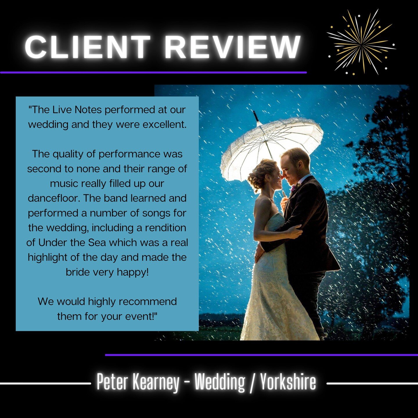 Fantastic review from a great client, Peter Kearney.

As well as being amazing guests, I think these guys win the award for &quot;Wedding Photo Of The Year&quot; ❤️ 🔥

Our 6 Piece Band was the perfect fit for this outdoor Marquee wedding with female