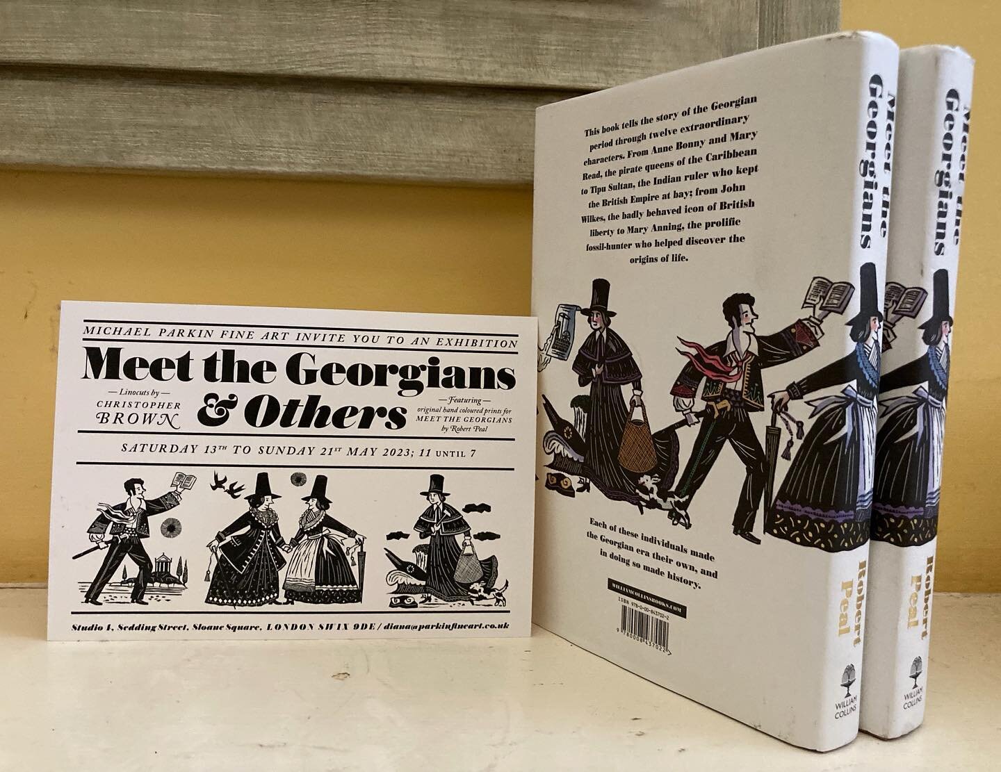 💛 MEET THE GEORGIANS z&amp; OTHERS in Chelsea 💛 Exhibition from Saturday May 13th- Sunday May 21st 11-7 . 🖤Original Hand painted Linocuts by @christopherbrownlino for the Meet the Georgians Book by Robert Peal. 🖤Framed by @stocksframing.london . 