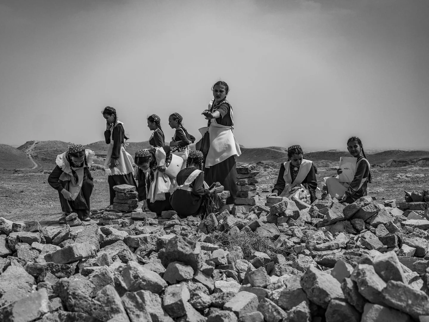 School kids visiting Nisa, Turkmenistan