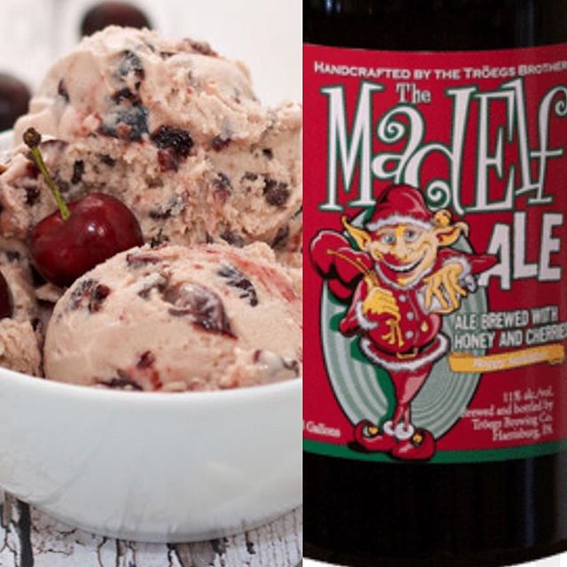 New Mad Elf Ice Cream! Honey, Chocolate, Cherries that we&rsquo;re marinated in brandy &amp; Cinnamon!! For Adults only!
#icecream #craftbeer #troegs #troegsmadelf #nolibsphilly #theabbaye #phillyfoodie #philadelphiafoodie -Available at The Abbaye