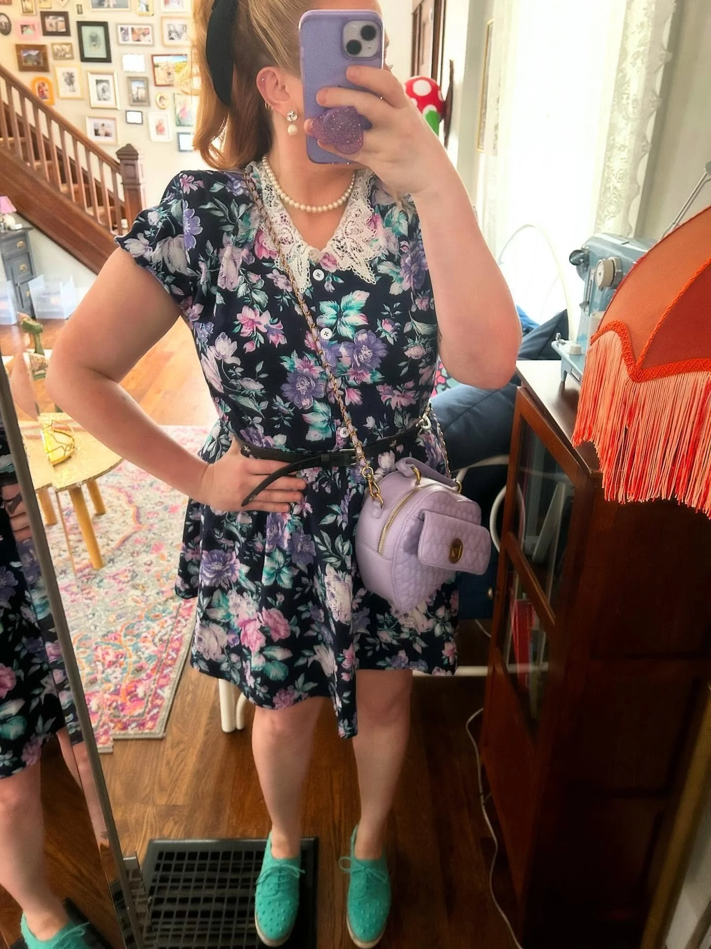 I altered this vintage dress to make it more modern. I hemmed it, shortened the sleeves, added elastic to the sleeves and swapped out the buttons. #vintage #upcycle #thrifted