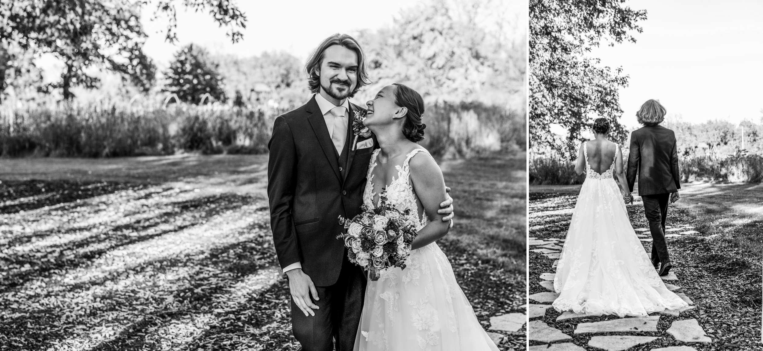 Bride and groom celebrating after ceremony Hidden Creek Estate Roscoe Illinois