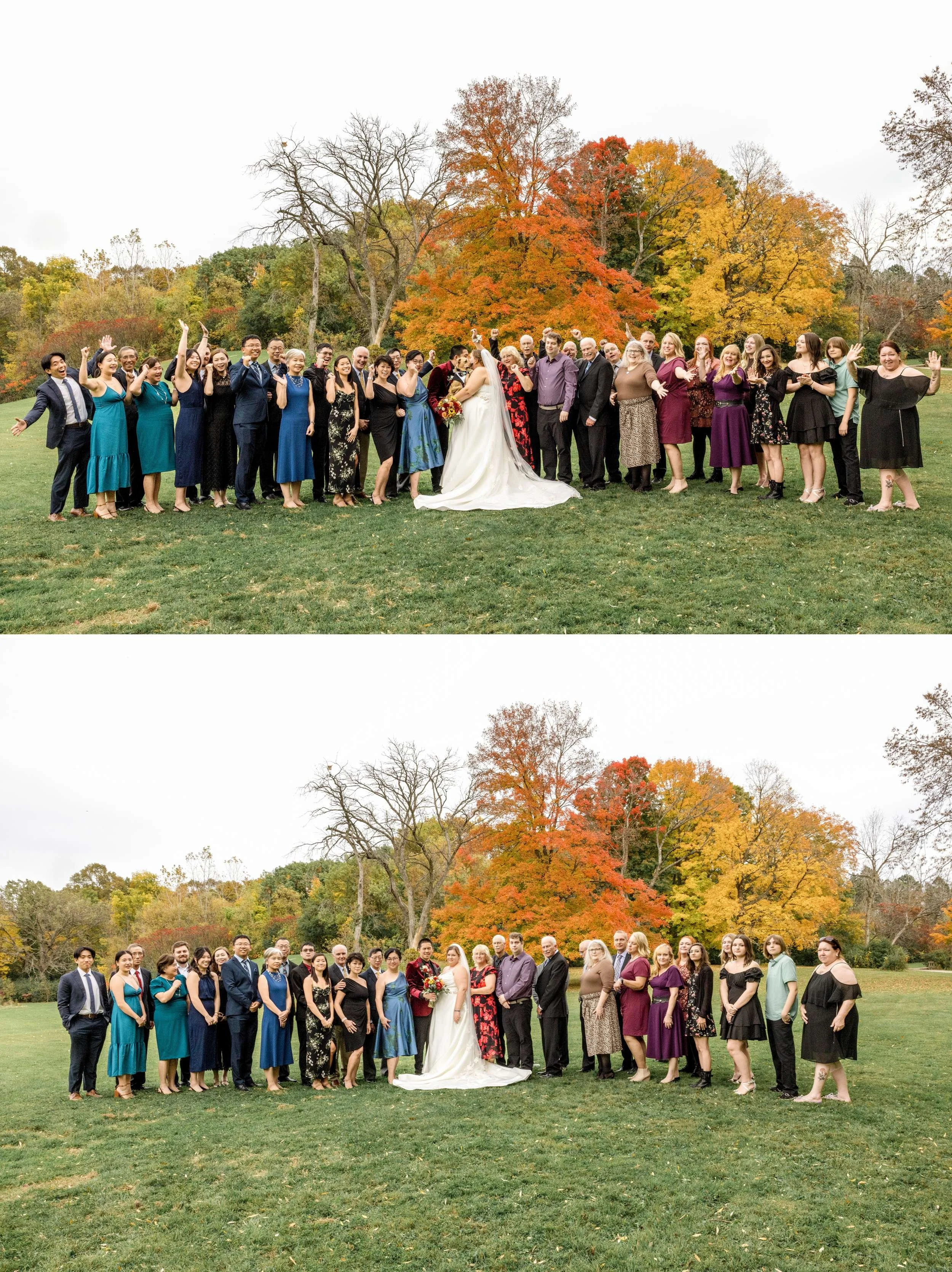 Wedding Portraits Surrounded by Fall Trees in Wisconsin