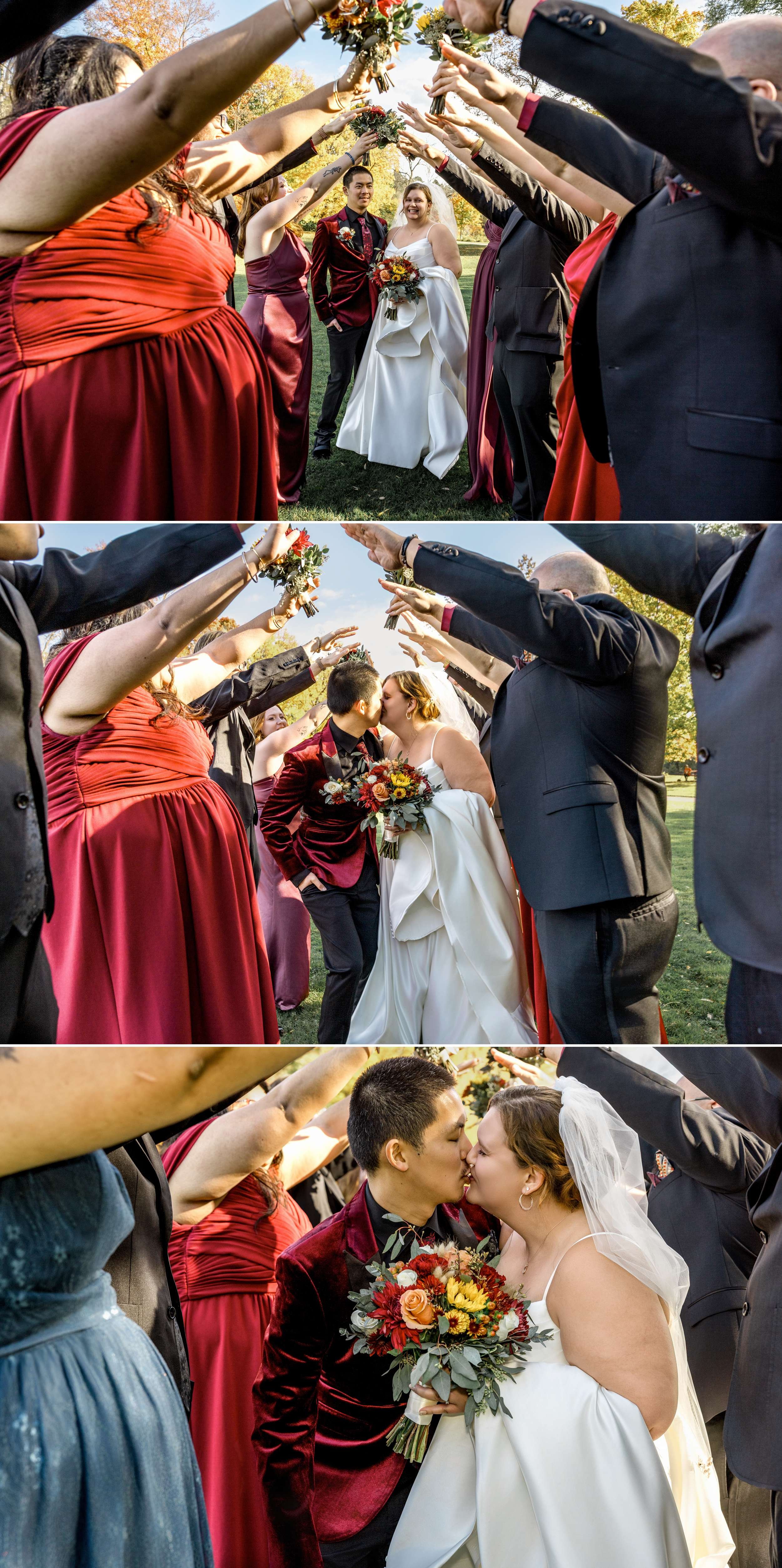 Wedding Party Photos at the boathouse in Autumn Wisconsin