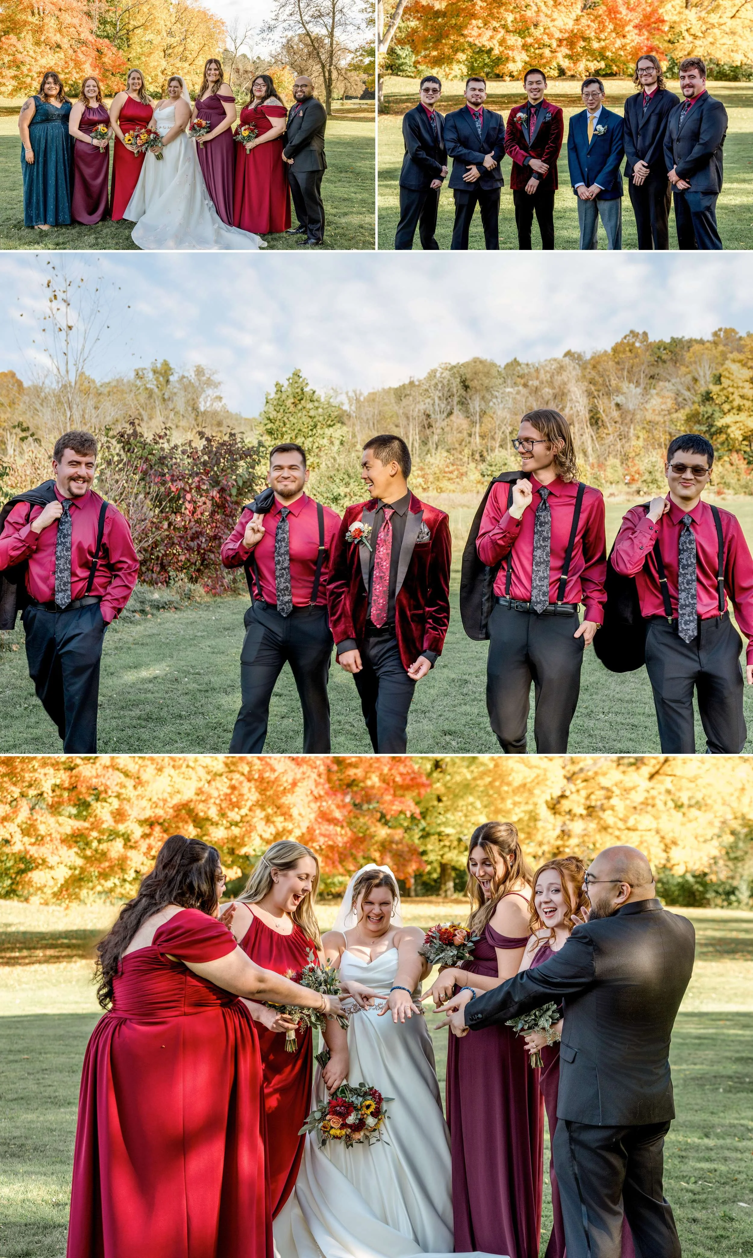 Wedding Party Portraits Brown Deer Boathouse in Autumn Wisconsin