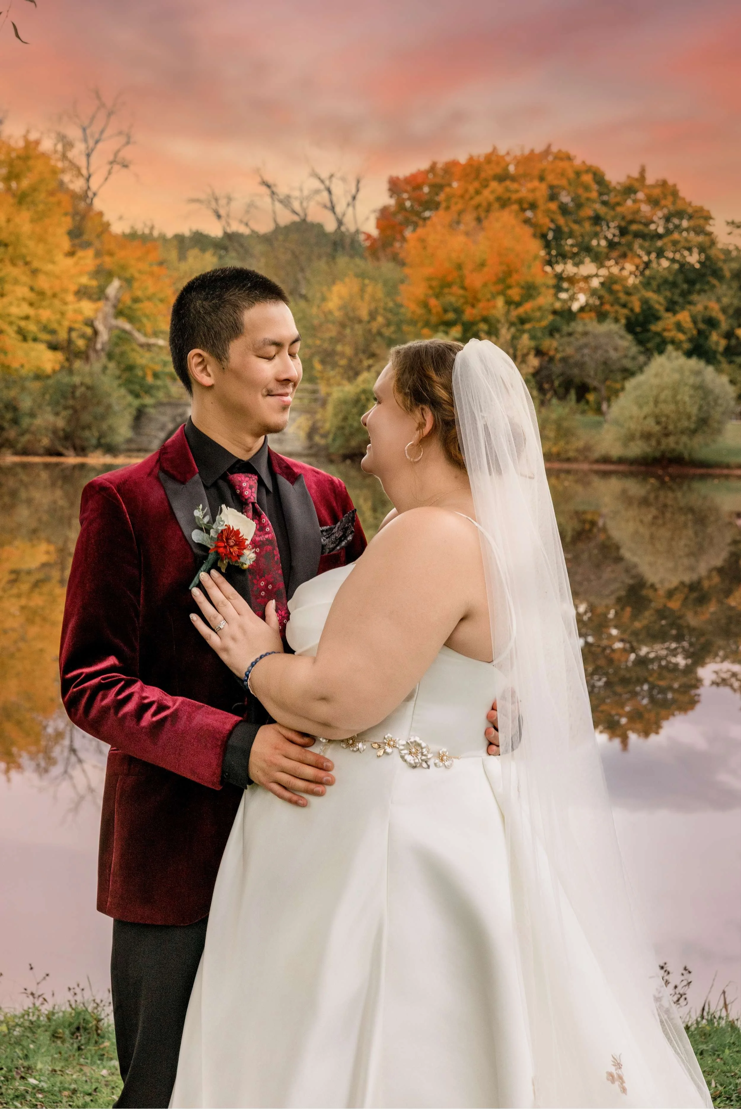 Fall Color Wedding Portraits at Brown Deer Golf Course sunset