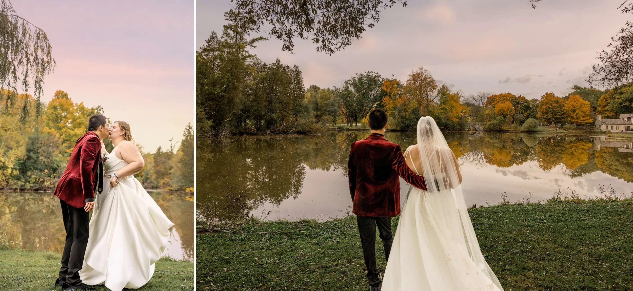 Fall Color Wedding Portraits at Brown Deer Golf Course Sunset