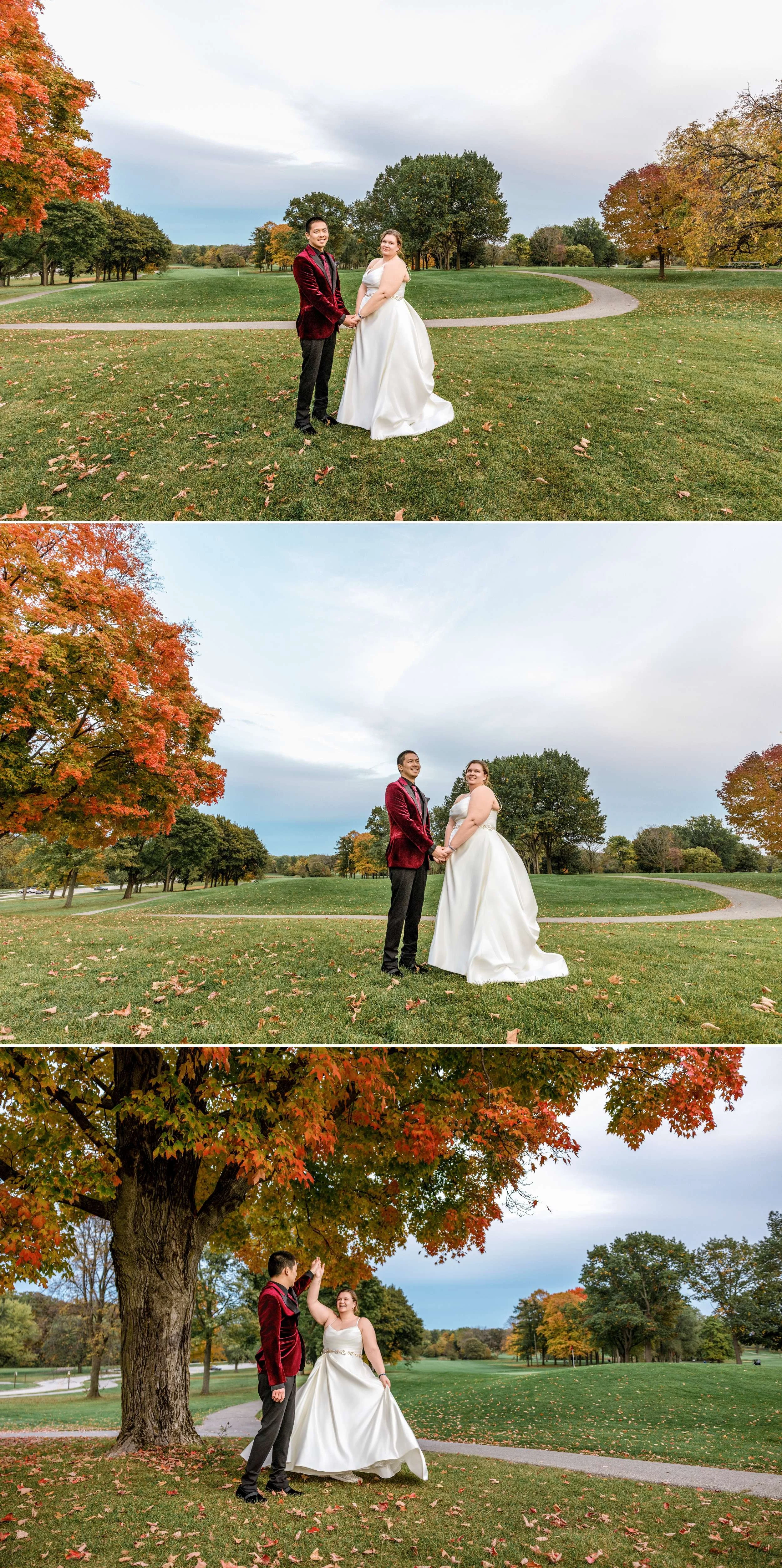 Wedding Portraits Surrounded by Fall Trees in Wisconsin
