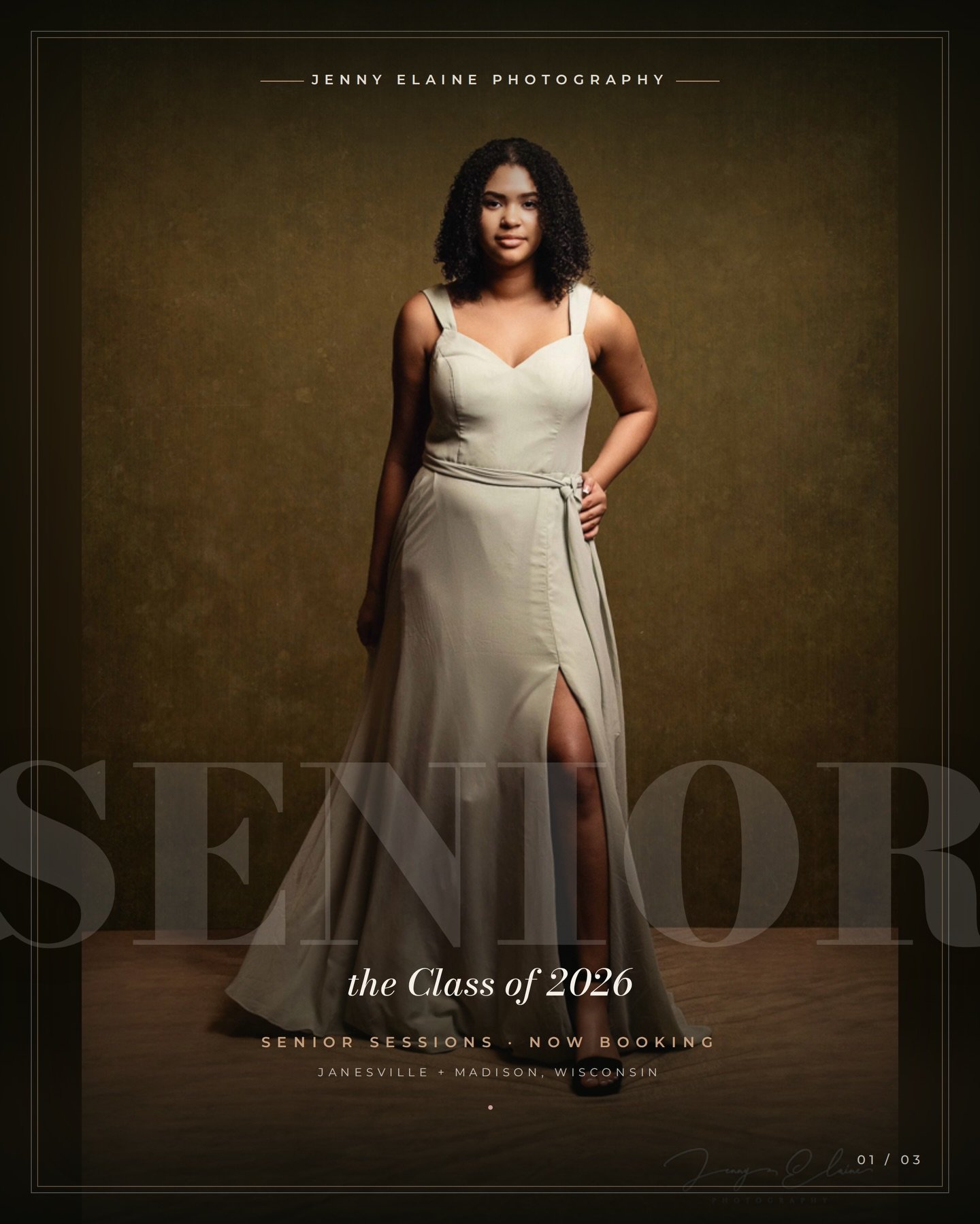 She stepped in, the light came up, and the frame was hers.
Senior sessions at the studio are styled start to finish &mdash; wardrobe, lighting, and posing all handled, so the only thing left to do is stand in it. The Class of 2026 is booking now, and