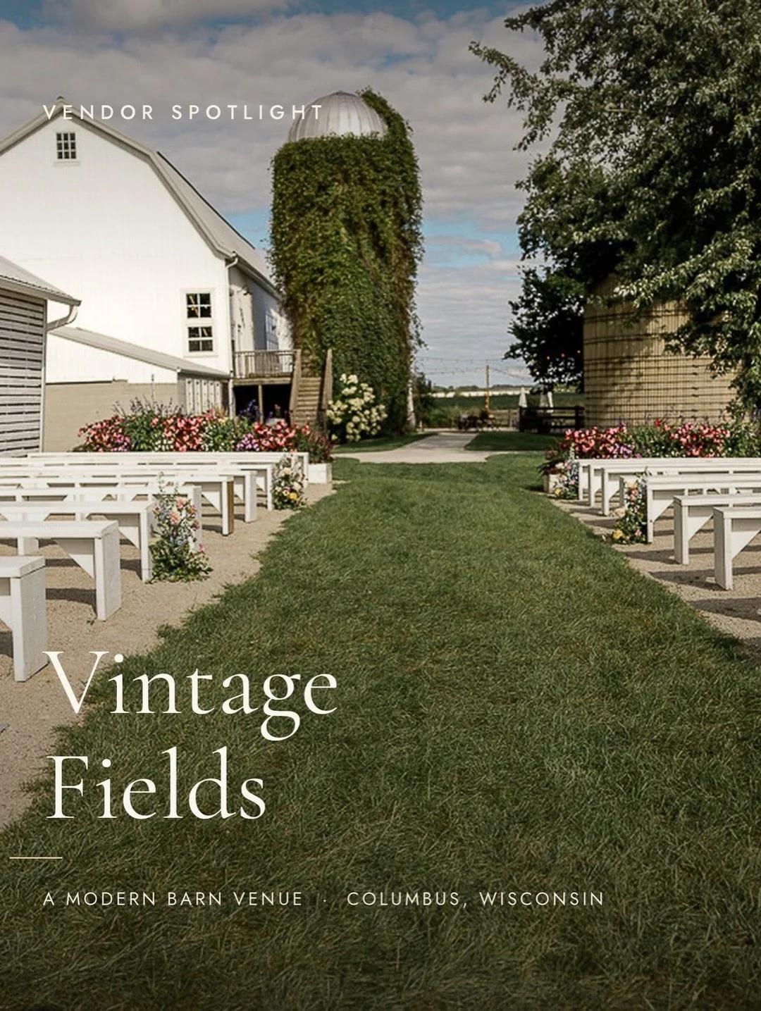 A wedding at Vintage Fields is the kind of day a photographer hopes for &mdash; open Wisconsin sky, a restored white barn, and golden farm light pouring through every window.
From vows on the lawn to the sweetheart table tucked under those soaring wi