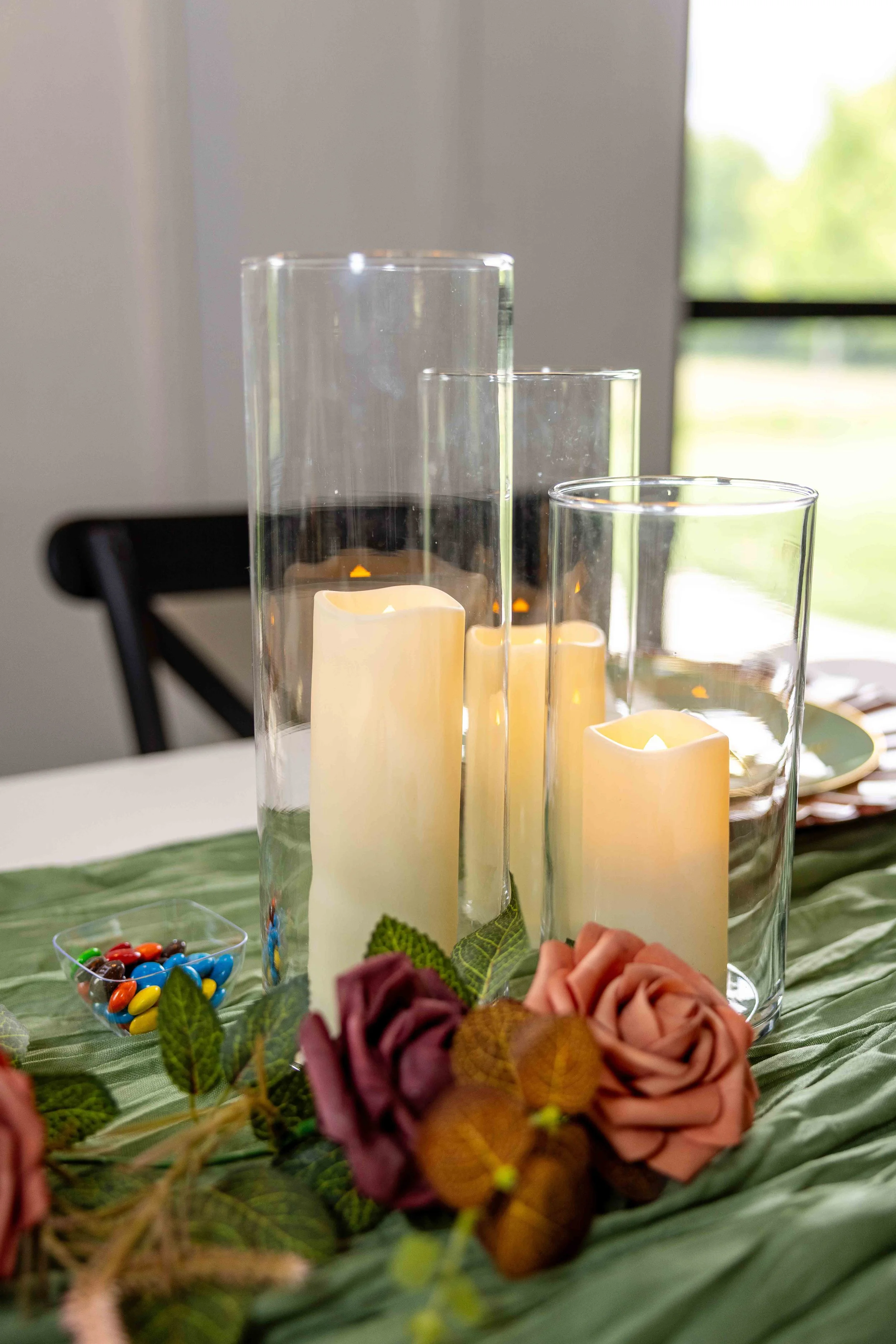 Elegant reception space at Walnut Ridge Venue decorated for Jesse and Lyndsee’s Iowa wedding.