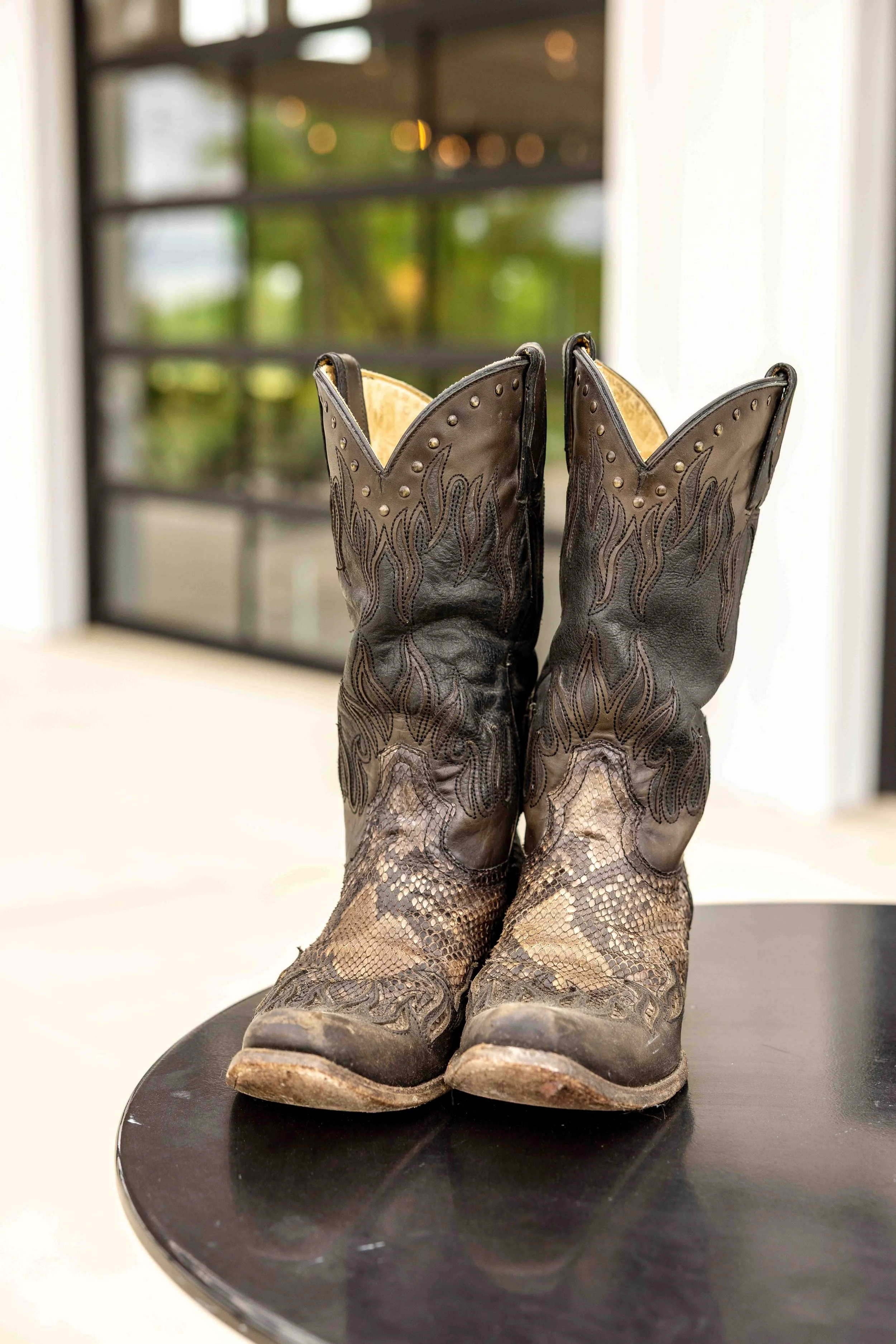 Cowboy boots added the perfect rustic touch to this elegant Midwest wedding.