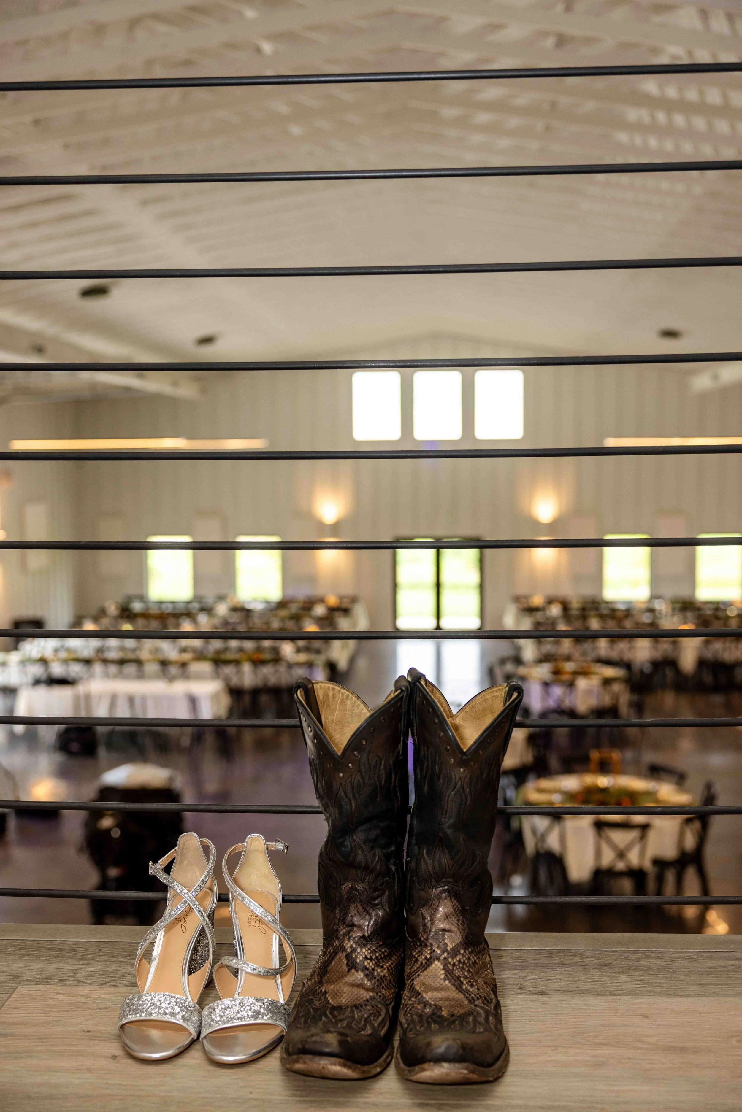 Walnut Ridge Venue Loft Featuring Bridal Shoes and Cowboy Boots