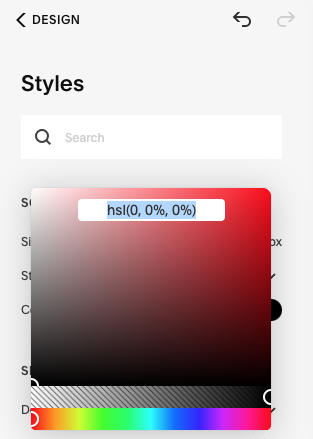 Select the hsl color and import your hex code
