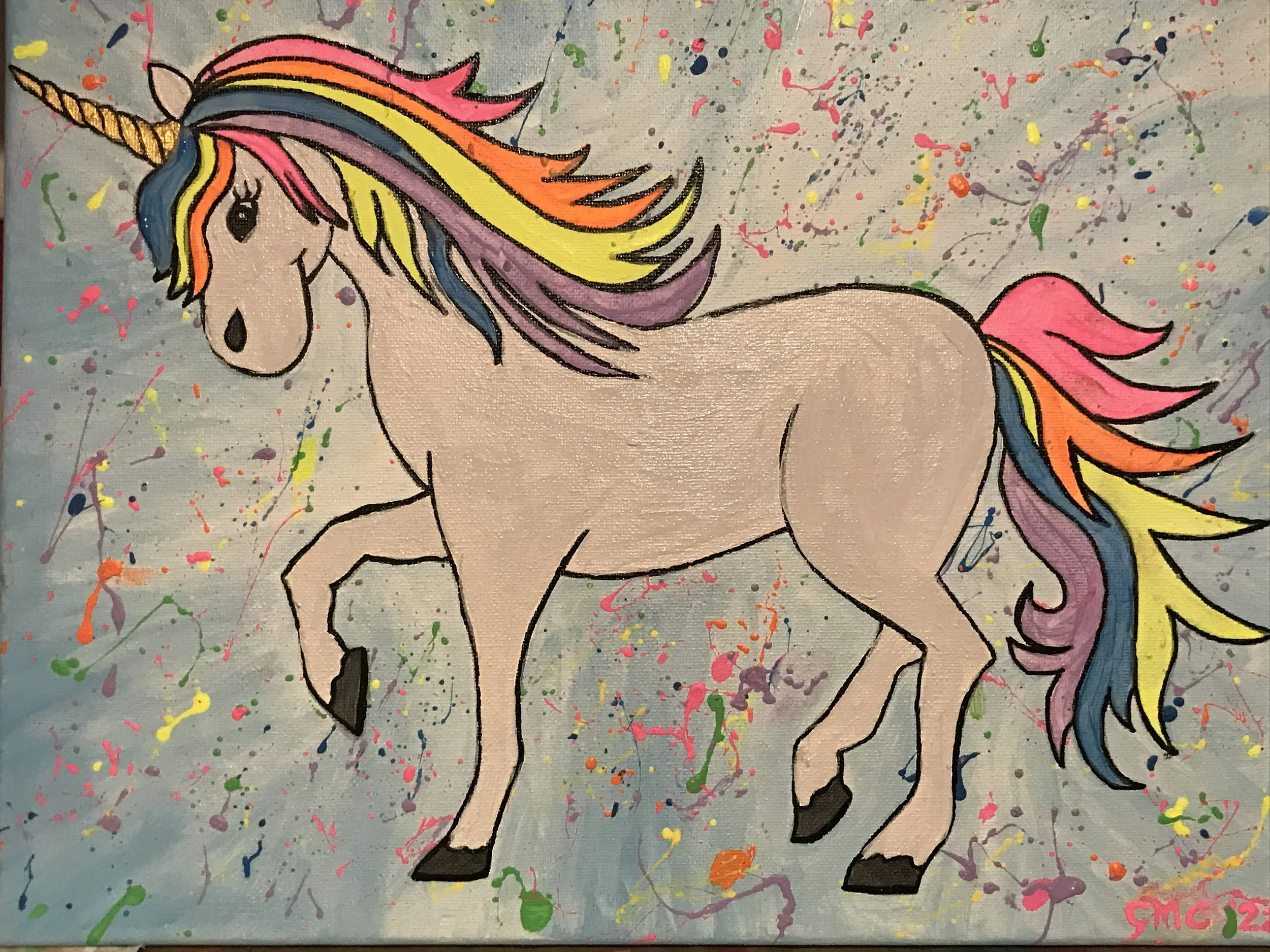 Rainbow Unicorn Splatter; Glow Painting Option
