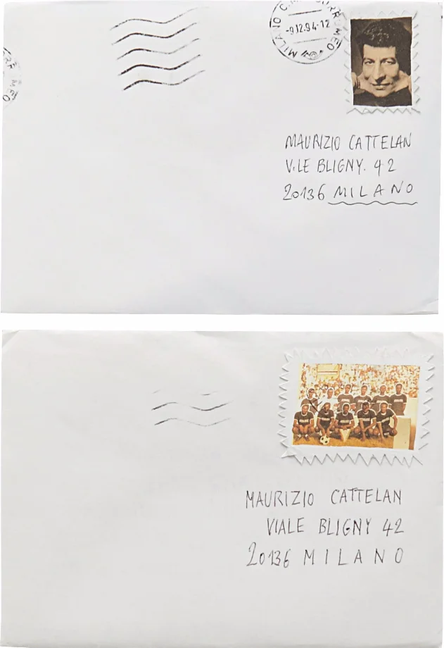 MAURIZIO CATTELAN UNTITLED TWO ENVELOPES MIXED MEDIA WORK