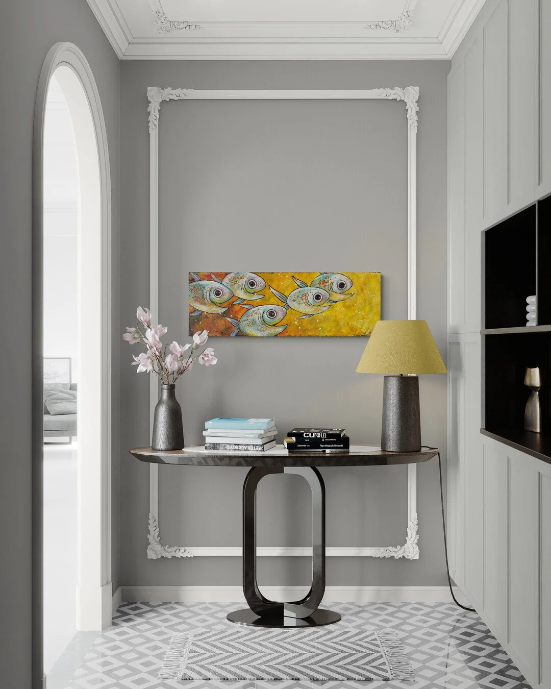 E1862 Whimsical Fish #36 classic-hallway-with-a-modern-console-table.jpg