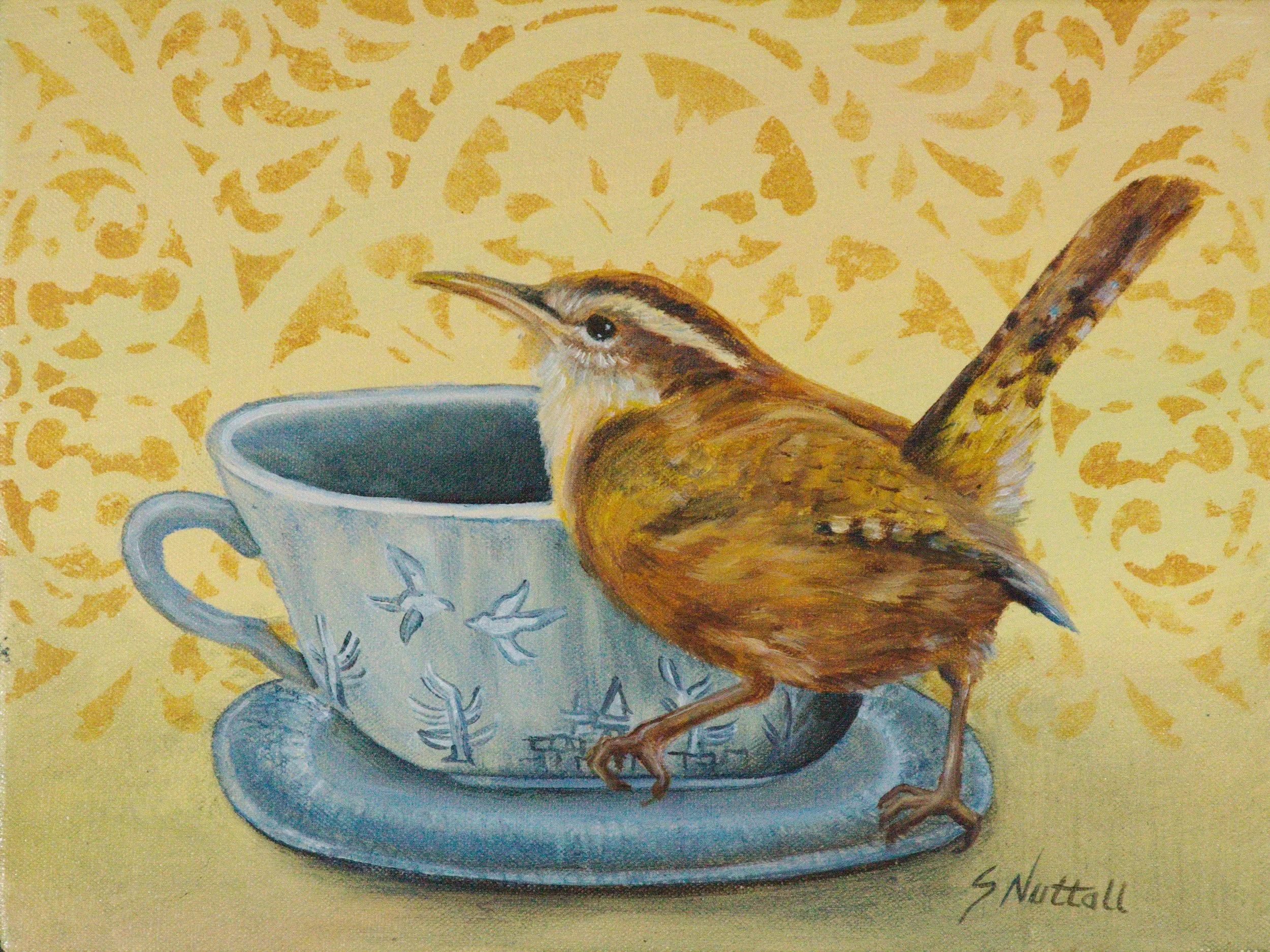 O806 Carolina Wren with Earthenware pottery.jpg