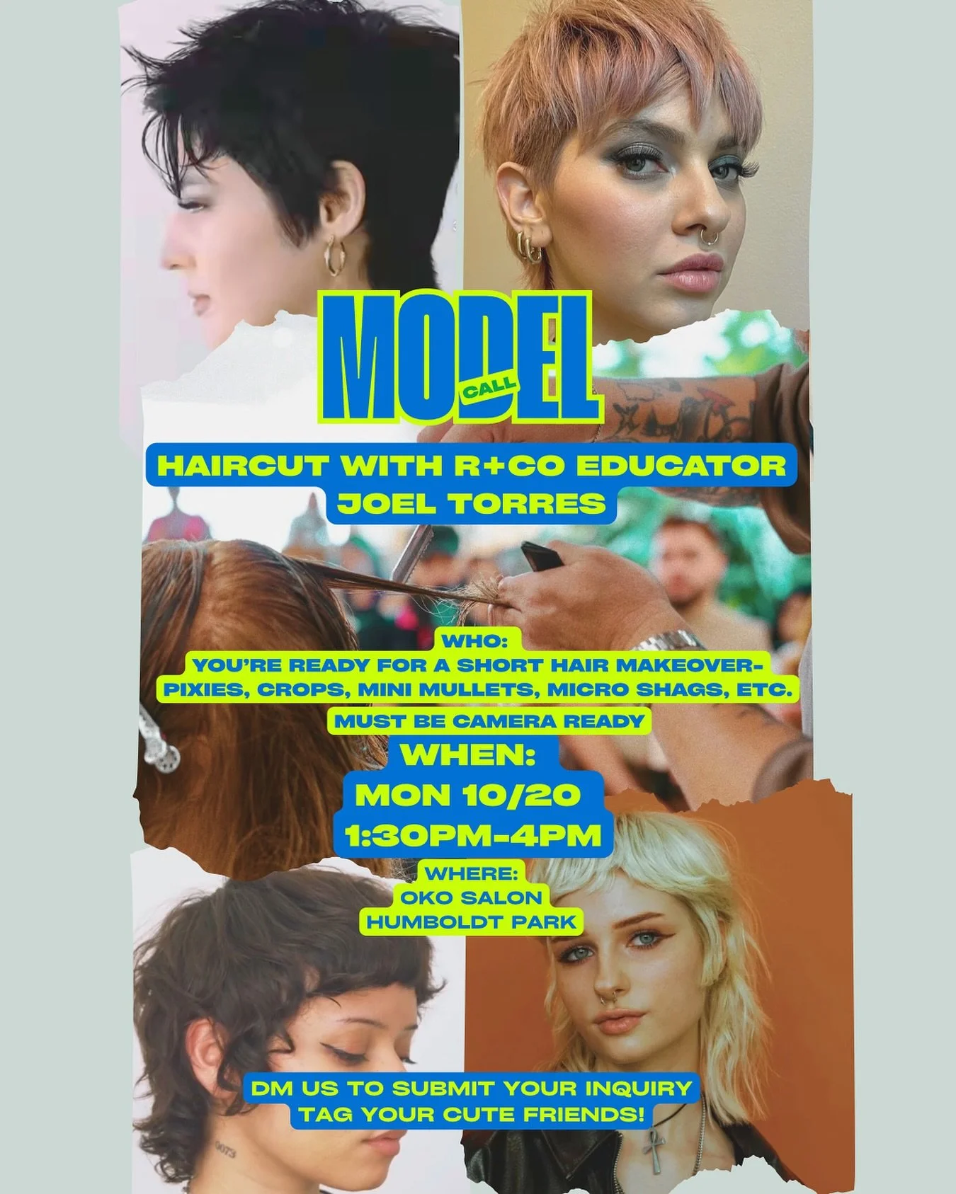 We&rsquo;re on the hunt for a model for a short haircut makeover- a pixie, a crop, a mini mullet, a micro-shag, etc. Please inquire if you&rsquo;re comfortable in front of the camera and ready for a big change!
Take advantage of this unique opportuni