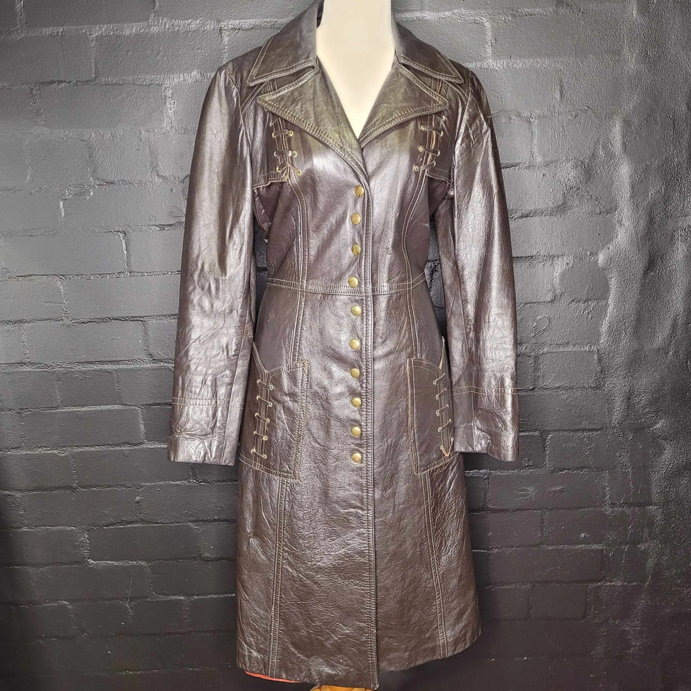 vintage leather jacket; 1960s leather jacket; leather trench coat; vintage leather jacket
