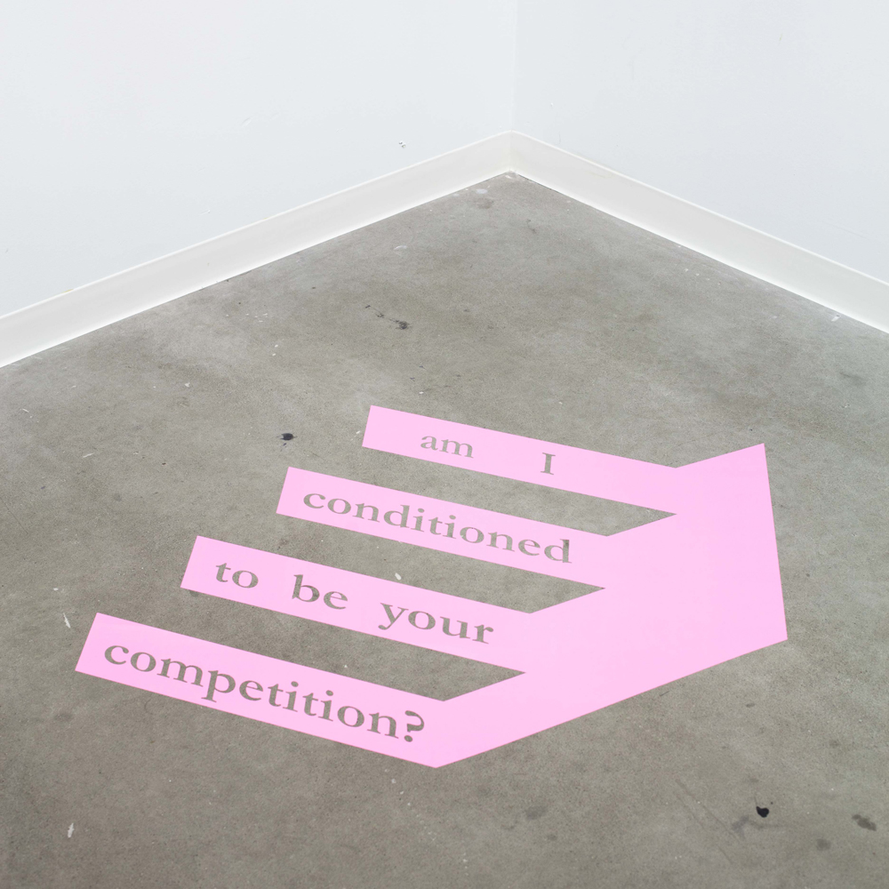   Am I Conditioned to be Your Competition?  Adhesive Vinyl on floor, 30 x 36" 