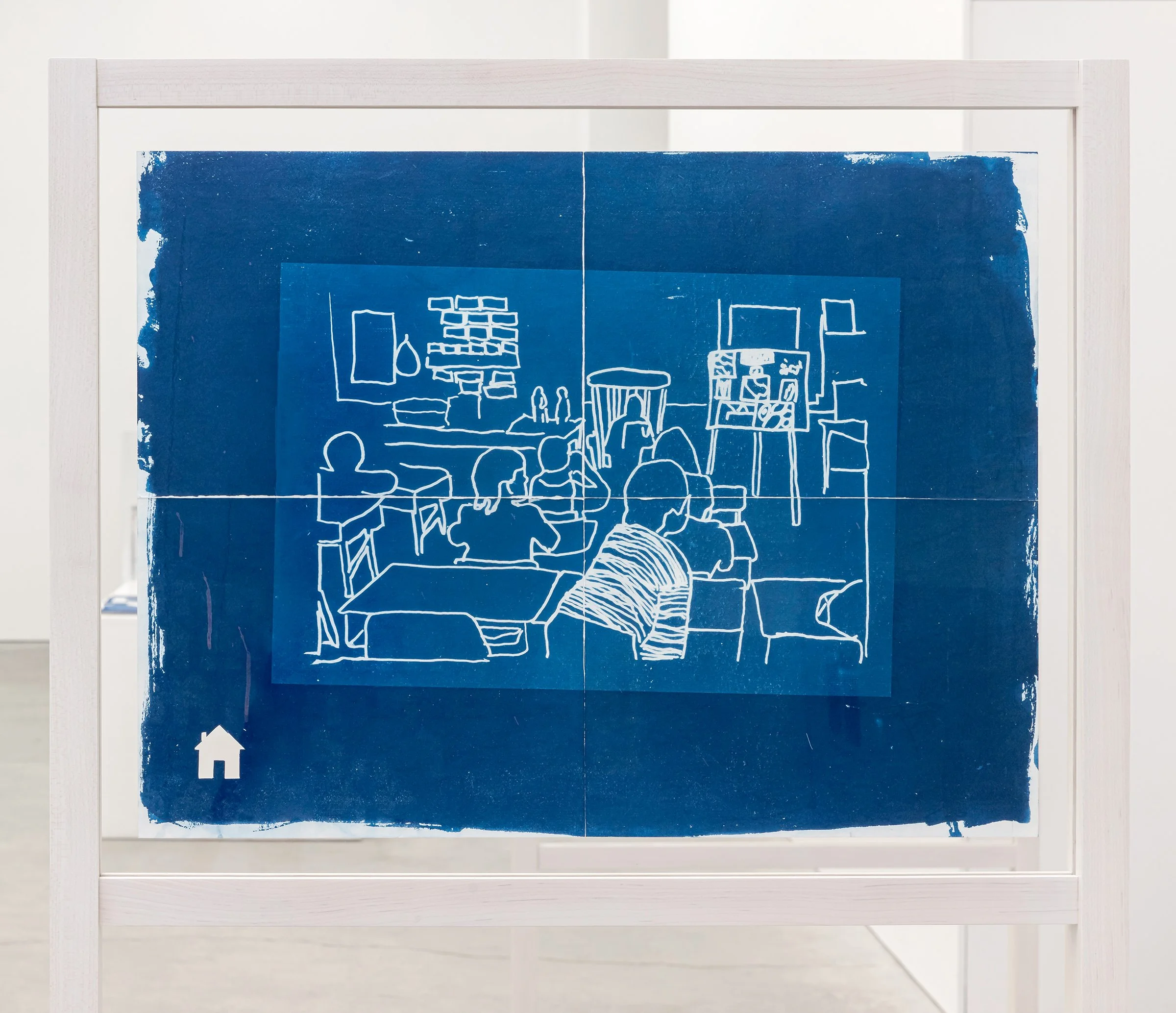  The girl looking towards the back, 2024. cyanotype on watercolour paper, custom wood stands. 60 x 28 x 26 in. (152.5 x 71 x 66 cm). Photo by Toni Hafkenscheid 