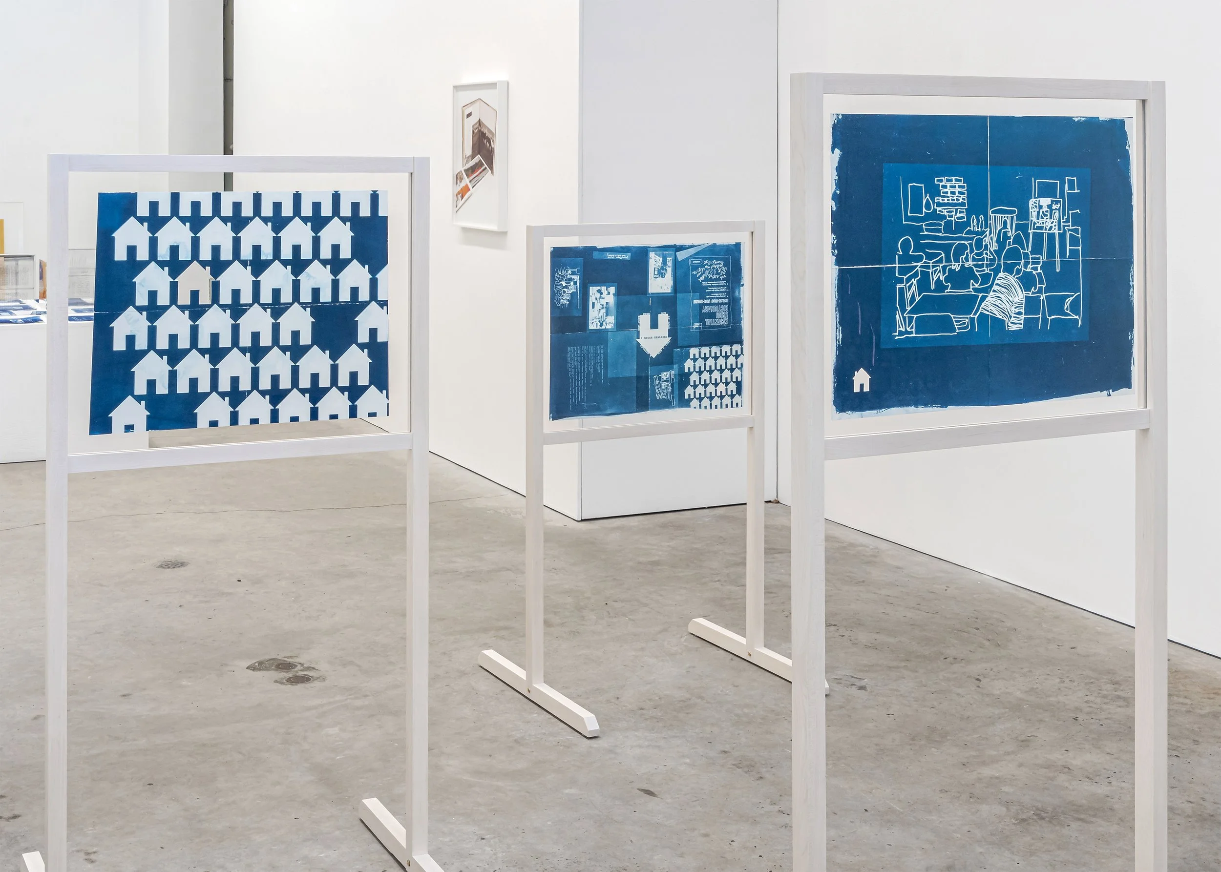  The girl looking towards the back, 2024. cyanotype on watercolour paper, custom wood stands. 60 x 28 x 26 in. (152.5 x 71 x 66 cm). Photo by Toni Hafkenscheid 