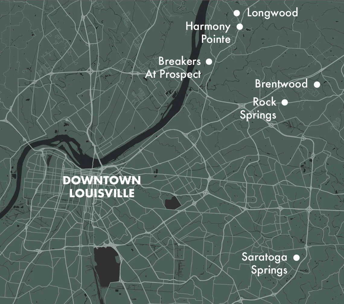 Looking for a home in the Louisville area? Many of our available areas are just a short drive from Downtown Louisville!