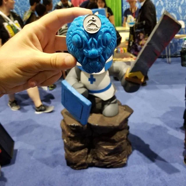 Thought this was funny. It's a 3d print I did a WHILE ago I brought with me to #SDCC I think this is a good face for the Blue Knight from #CastleCrashers. Also is a double plus as an entry to win a copy of #ZBrush from the #ZBrushSDCC booth! You guys